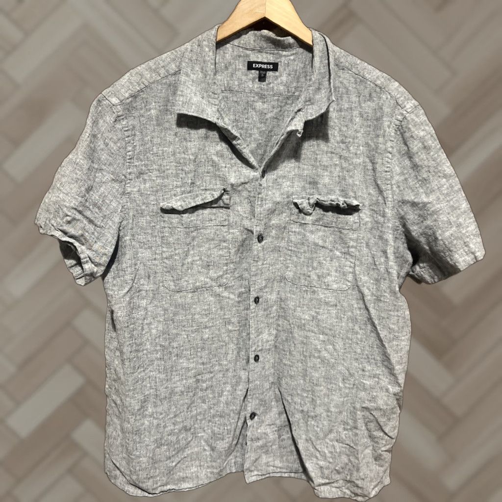 Express Express Cotton Linen Button Short Sleeve Top XL Gray Womens Size XL / US 12-14 / IT 48-50 - 1 Thumbnail