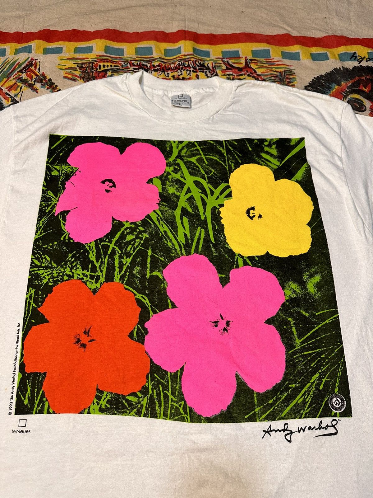 Andy Warhol × Vintage Vintage 90s Andy Warhol Flowers Pop Art T Shirt Size US XL / EU 56 / 4 - 2 Thumbnail