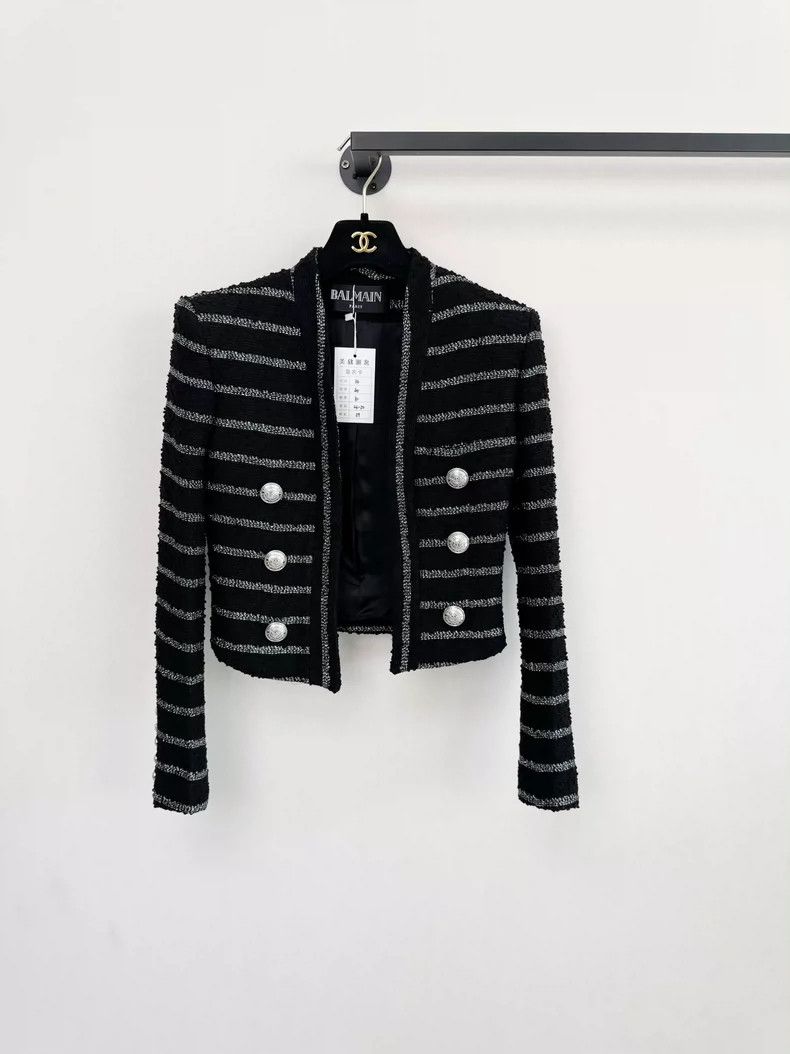 Balmain Balmain Striped Knit Jacket in Black-dmc Size US XS / EU 42 / 0 - 1 Thumbnail