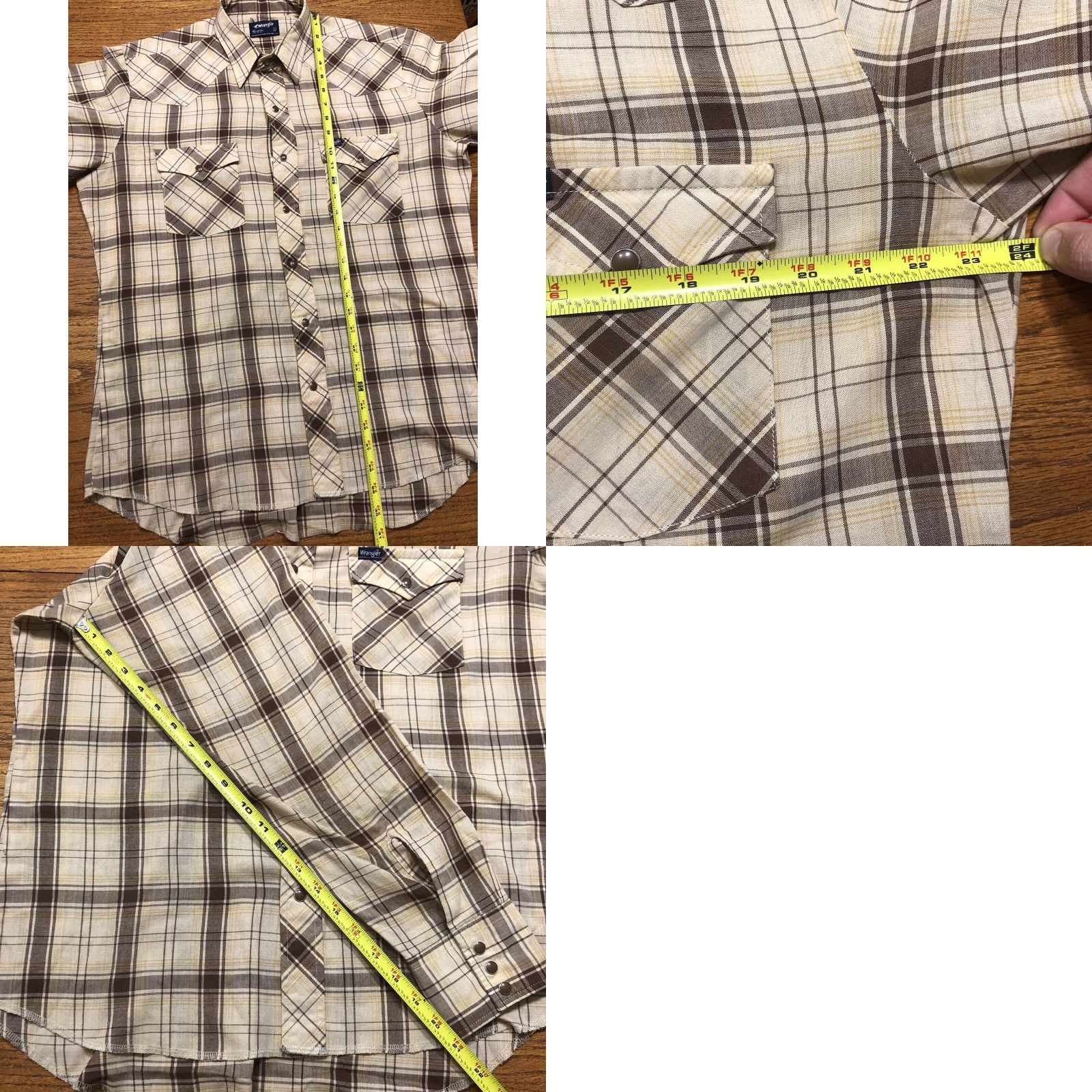 Wrangler VINTAGE Wrangler Shirt Mens L Brown Tan Plaid Pearl Snap Long Sleeve CowBoy Western Retro 80s 70s 60s Pockets Logo Cotton Blend Size US L / EU 52-54 / 3 - 8 Thumbnail
