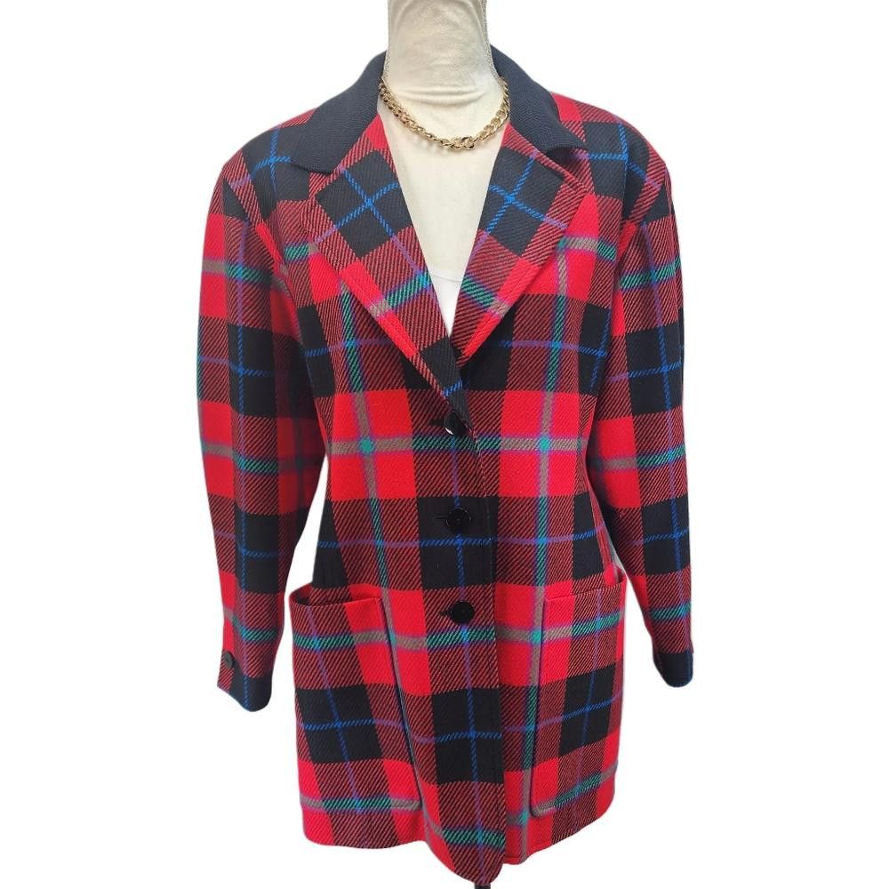 Escada Escada. 80s Plaid Wool Blend Blazer. Size: 38 Size M / US 6-8 / IT 42-44 - 1 Thumbnail