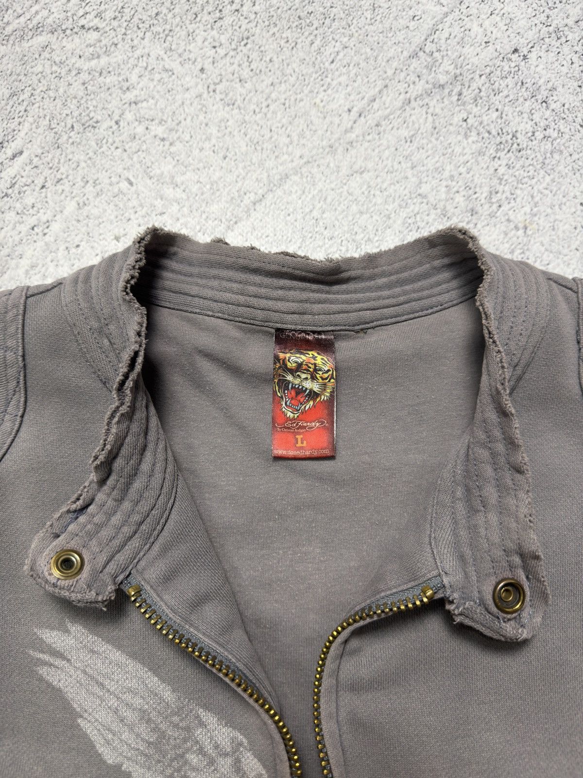 Ed Hardy Ed Hardy Distressed Cotton Motorcycle Jacket Size US L / EU 52-54 / 3 - 17 Thumbnail