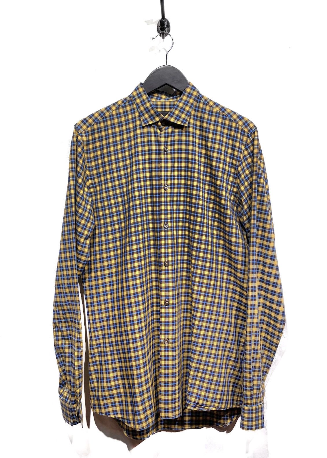Prada Prada Yellow Blue Checkered Cotton Shirt Size US XS / EU 42 / 0 - 1 Thumbnail
