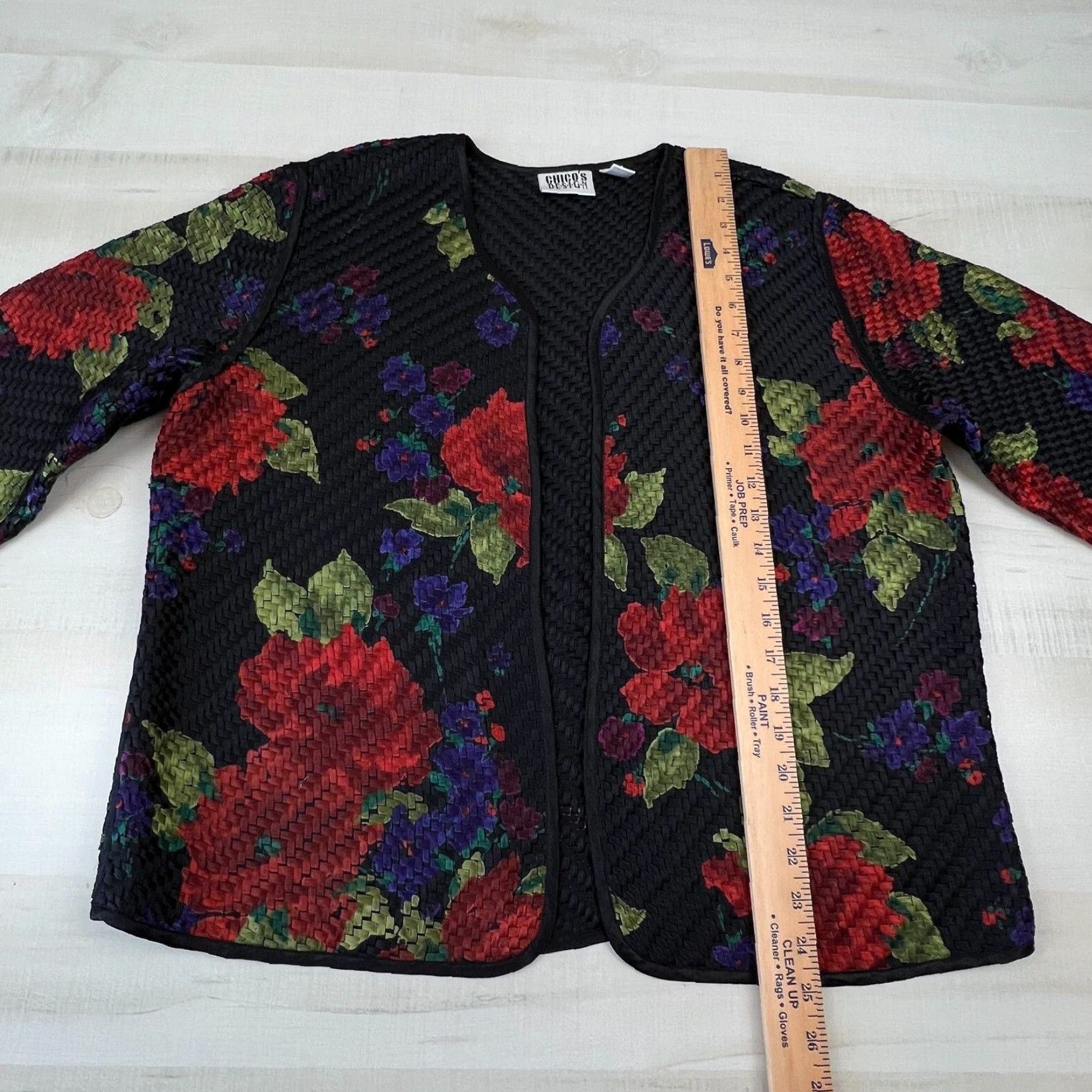 Vintage Chico's Women's Medium Black Silk Floral Open Front Cardigan Sweater Size M / US 6-8 / IT 42-44 - 6 Thumbnail