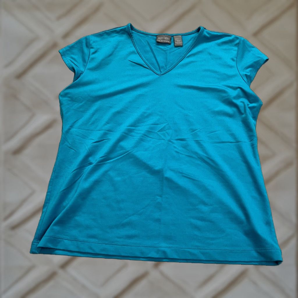 Vintage VINTAGE Chico's Women's T-Shirt Adult Large Blue V-Neck Short Sleeve Casual Cotton Modal Spandex 12/14 Size L / US 10 / IT 46 - 1 Thumbnail