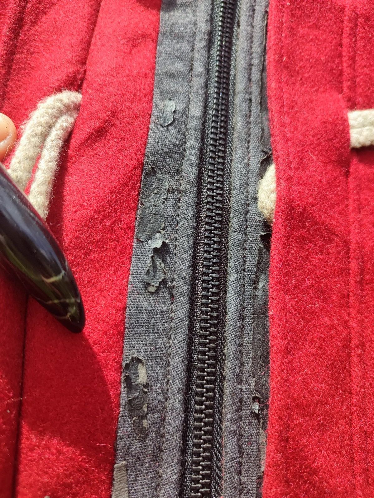 Designer PPFM Red Wool-Blend Toggle Jacket with Fur Hood - Size L Size US M / EU 48-50 / 2 - 10 Thumbnail