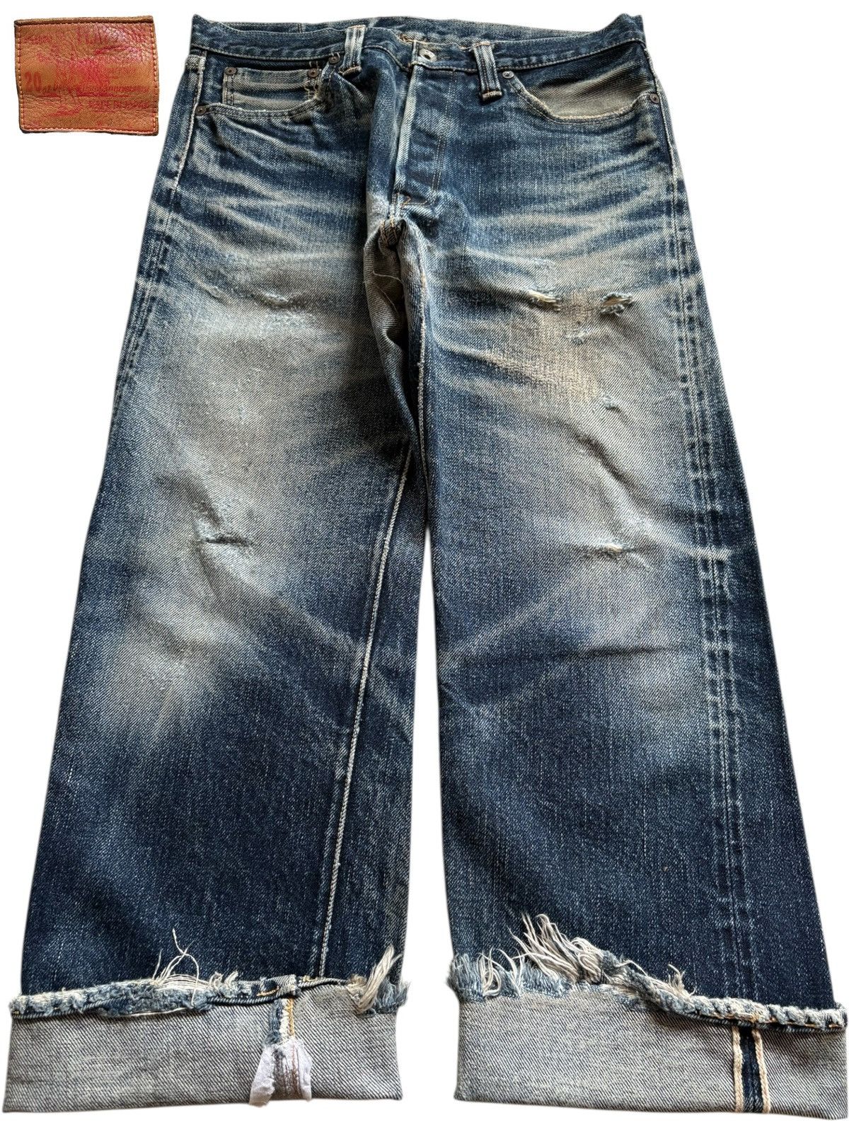 Japanese Brand × The Flat Head Vintage Flat Head Selvedge Mud Wash Distress Rip Baggy Jean Size US 32 / EU 48 - 1 Thumbnail