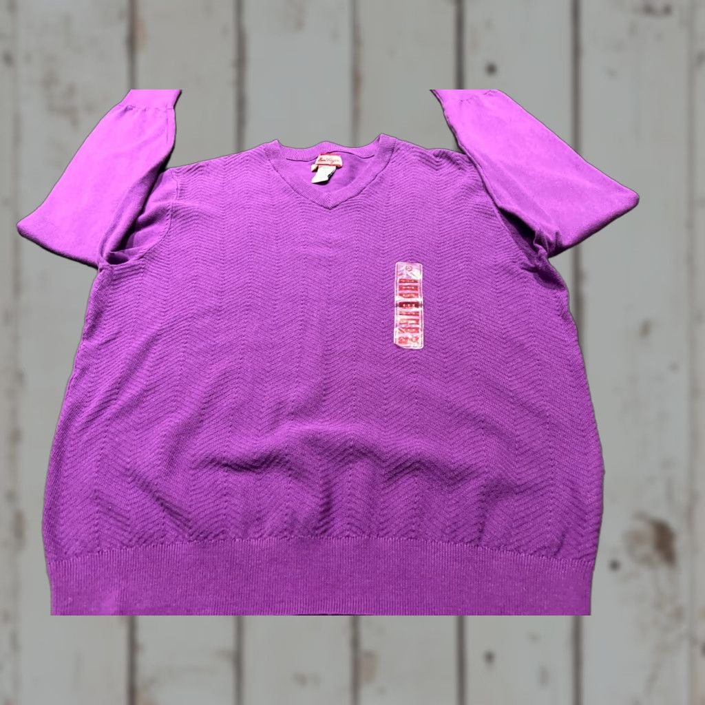 Hogan VINTAGE Ben Hogan Mens Sweater Pullover V-Neck Purple M Knit Chevron All Seasons Golf Mens Size US M / EU 48-50 / 2 - 1 Thumbnail