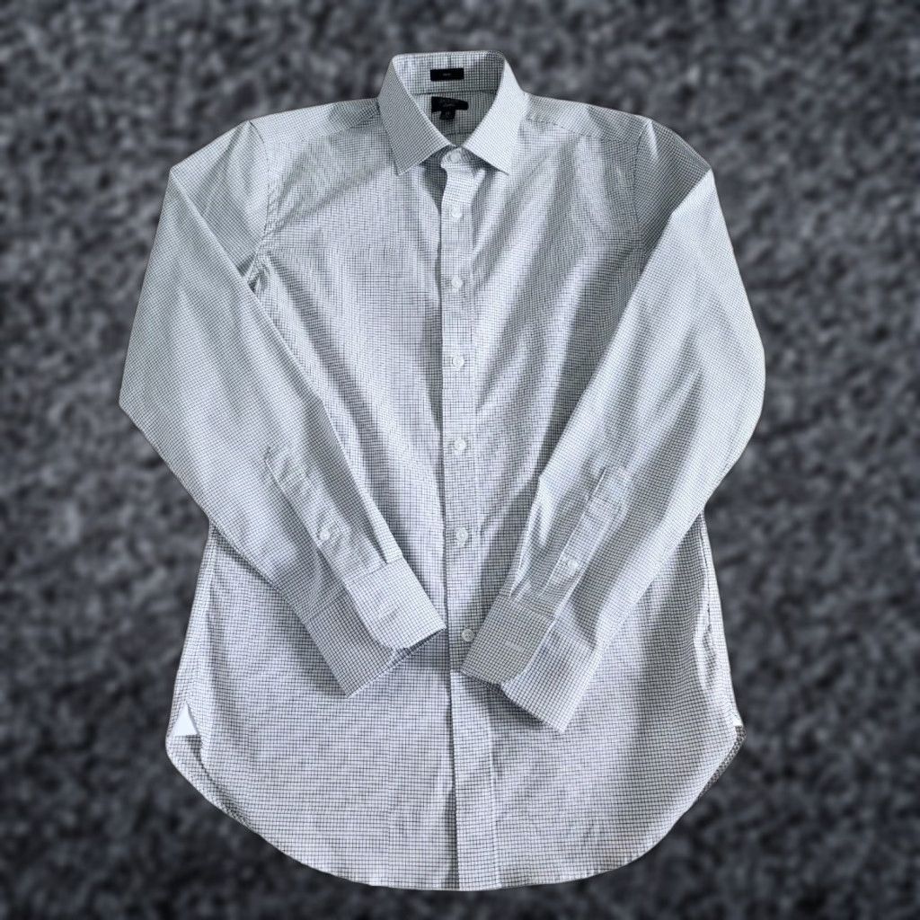 VINTAGE No Ludlow Slim Mens Gray Plaid Stretch Shirt Ls Sz