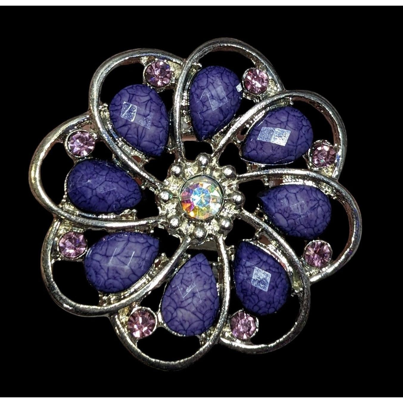 Other Fairycore Floral Gemmed Purple And Silver Tone Adjustable Ri Size ONE SIZE - 2 Thumbnail
