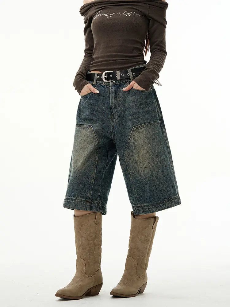 Japanese Brand × Jean Retro loose wide leg straight leg denim shorts Size US 32 / EU 48 - 2 Thumbnail