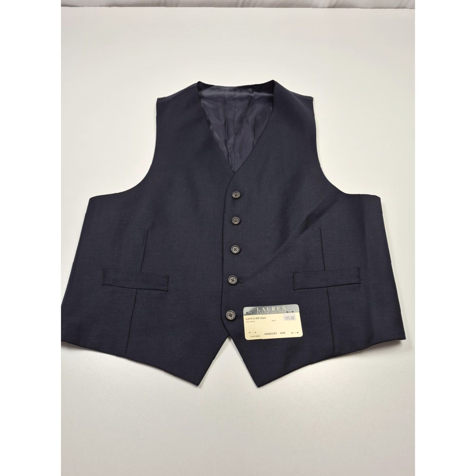 Ralph Lauren VINTAGE Lauren Ralph Lauren Suit Vest Mens 46 Navy Blue 100% Wool Belted NWT Size 46R - 2 Thumbnail