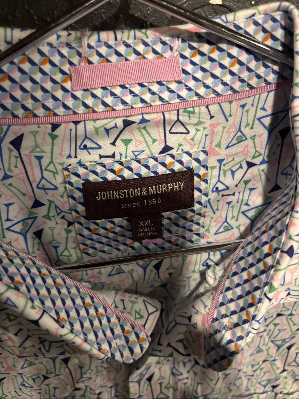 Johnston & Murphy Johnston & Murphy White Button-Down Shirt with Multicolor Ma Size US XXL / EU 58 / 5 - 4 Thumbnail