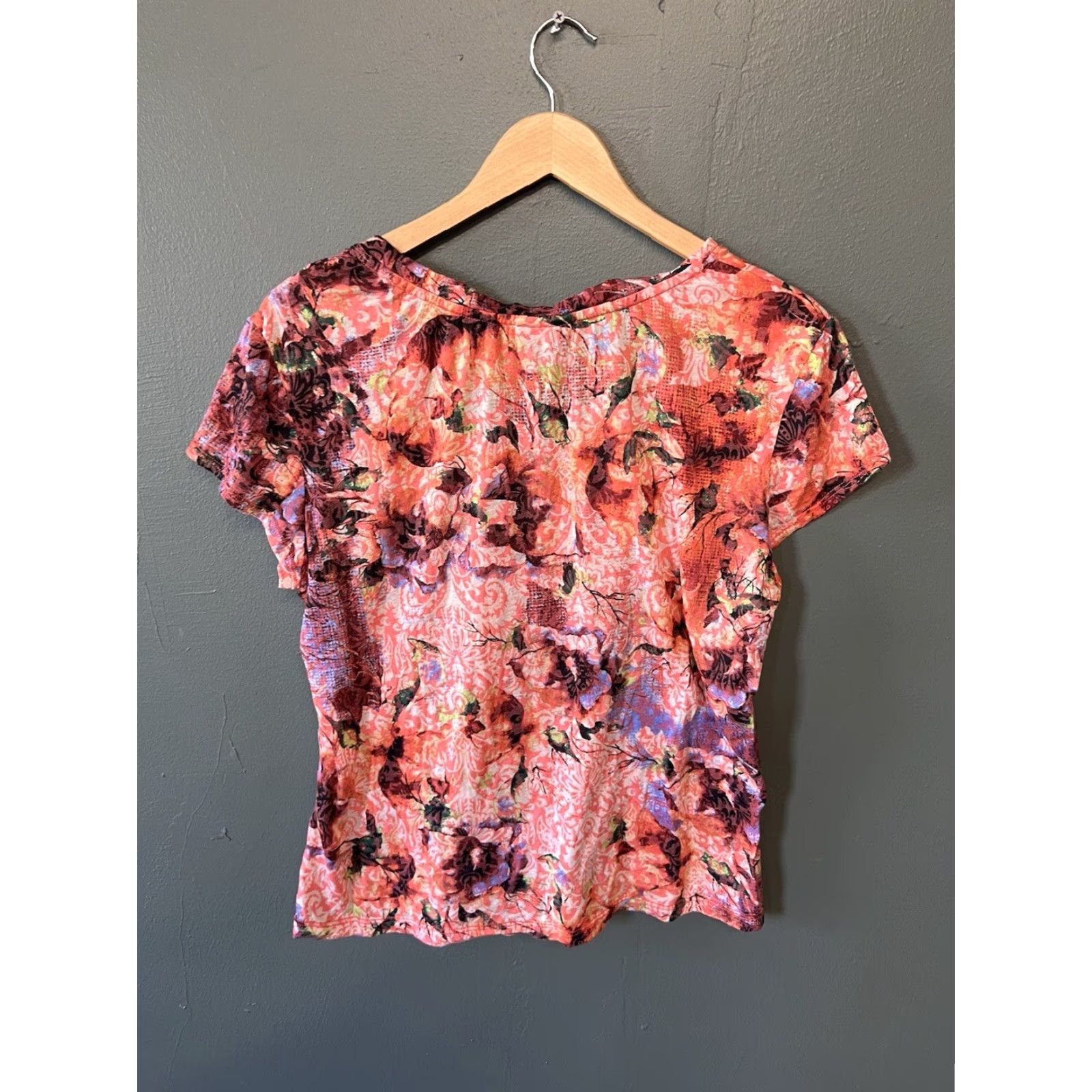 Vintage Tianello Blouse Women Red Floral Short Sleeve XL Size XL / US 12-14 / IT 48-50 - 2 Thumbnail