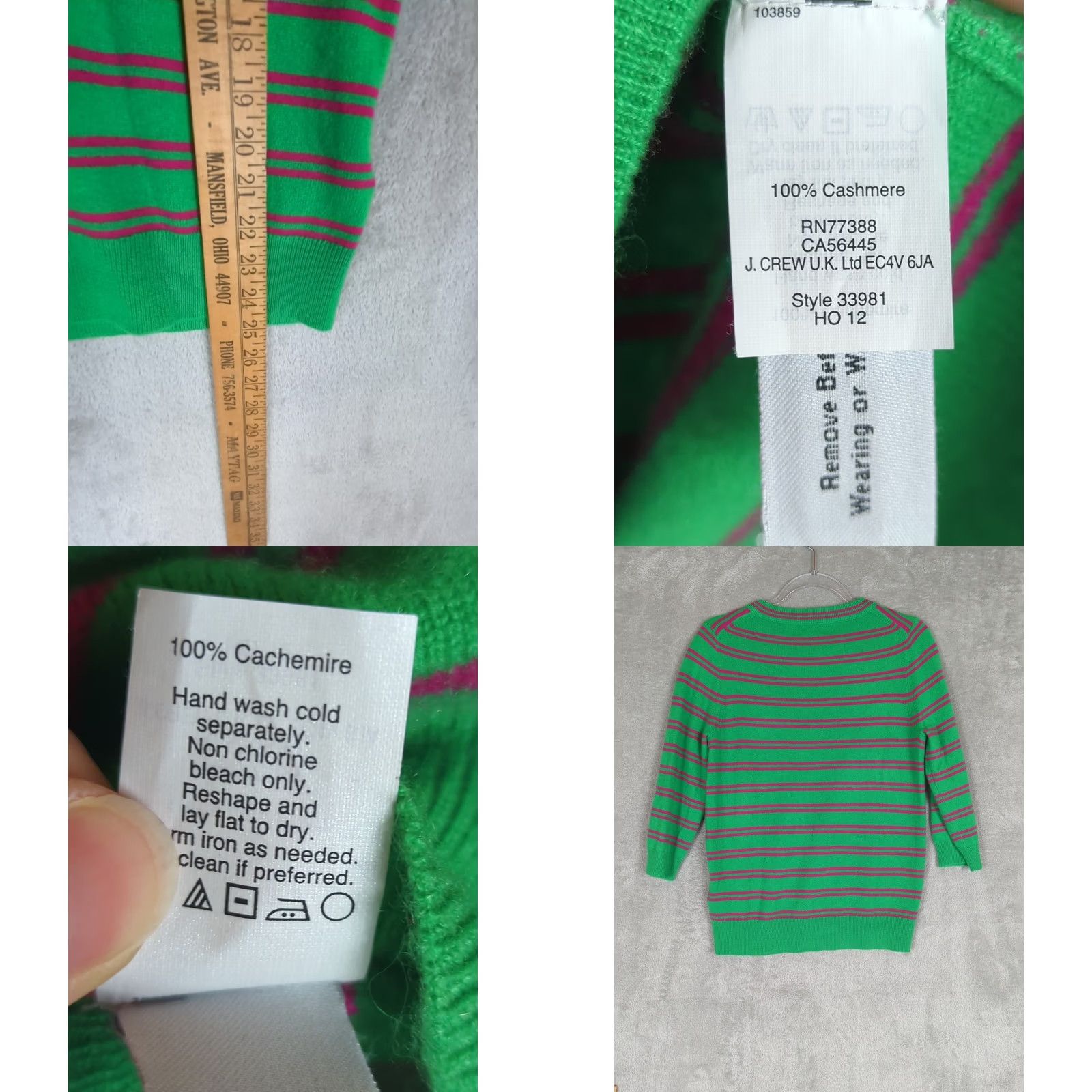 J.Crew J.CREW Italian Cashmere sweater M Multicolor Striped 3/4 Sleeve Round Neck Women Pullover, Casual, Regular Fit Size M / US 6-8 / IT 42-44 - 8 Thumbnail