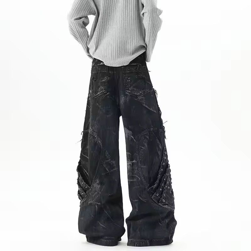Japanese Brand Loose Style Patchwork Drawstring Denim Pant Size US 27 - 7 Thumbnail