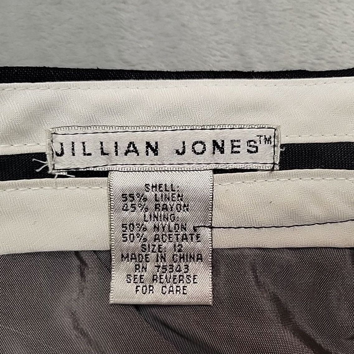 Vintage Jillian Jones Pants Womens 12 Black Embroidered Floral Linen Rayon Wide-Leg Pants Size 34" / US 12 / IT 48 - 4 Thumbnail