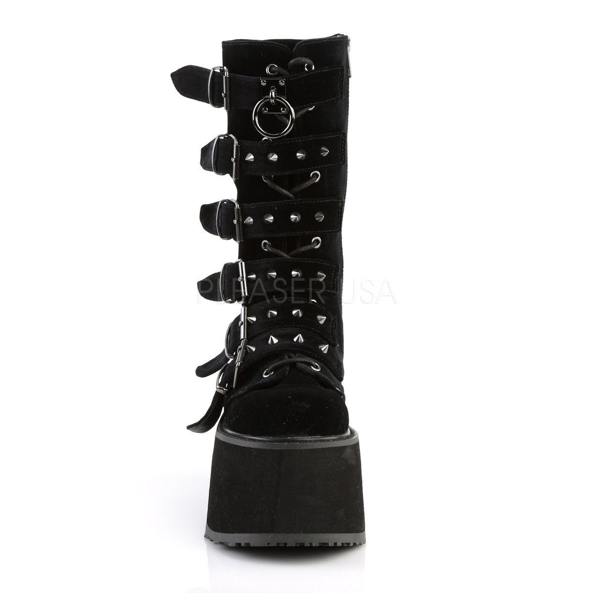 Other Damned 225 Goth Punk Rock 3.5" Platform Calf Boots Black Vel Size US 8 / IT 38 - 6 Thumbnail