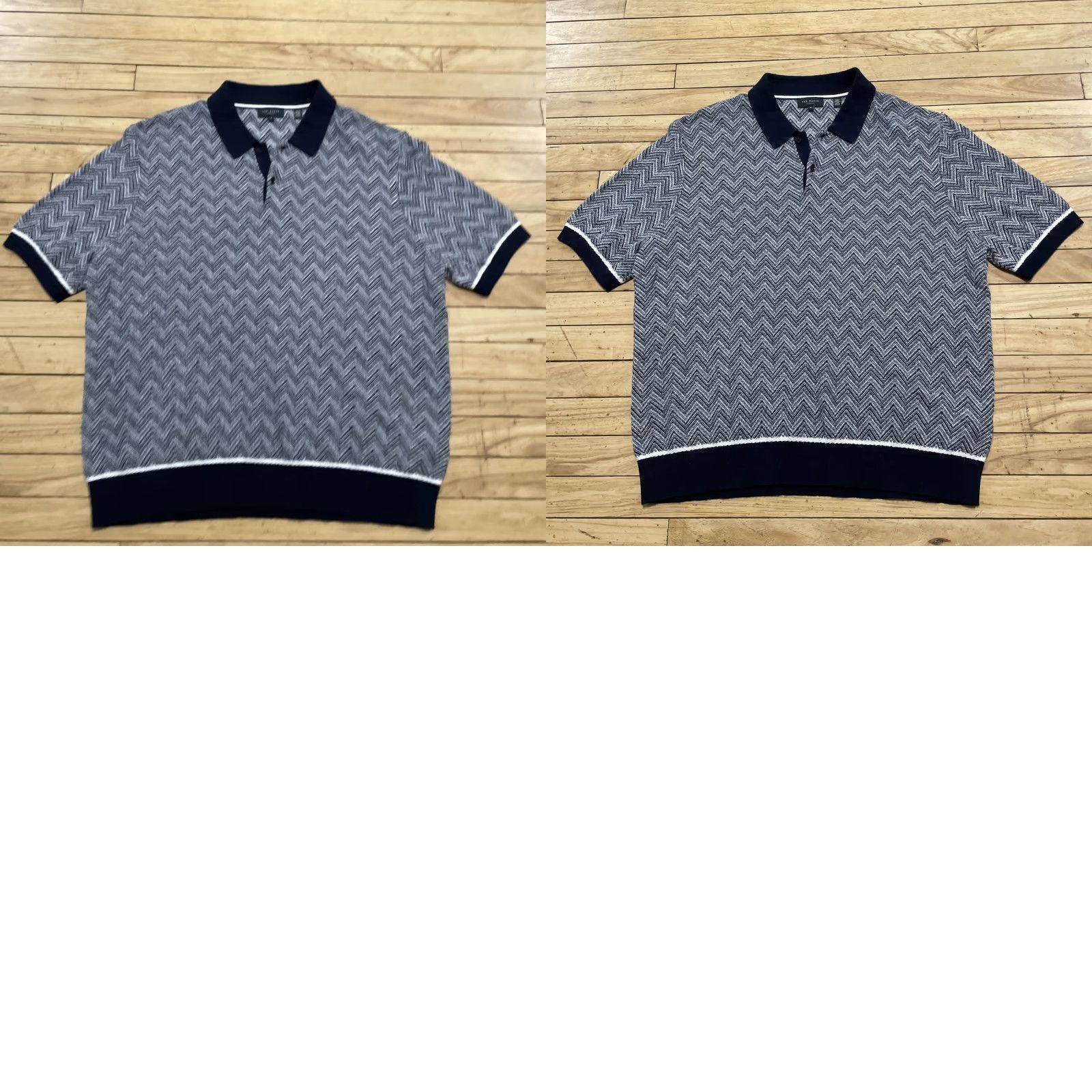 Ted Baker Ted Baker London Men 6 Waldun Navy Cream Zig Zag Stitch Polo Shirt Short Sleeve Geometric Pattern Polo Shirt Mens XS-XL Corporate Casual Dressy Size US S / EU 44-46 / 1 - 11 Thumbnail