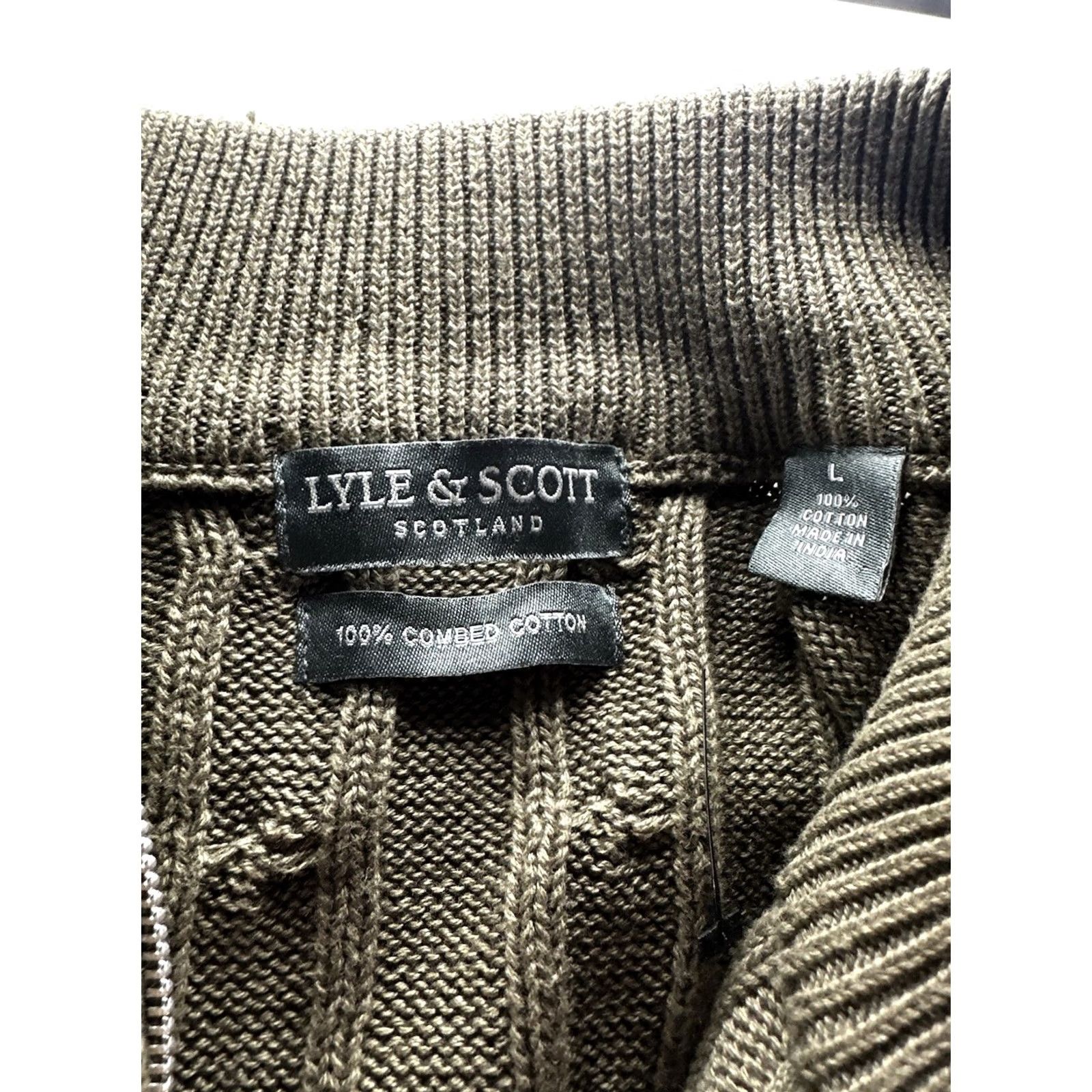 Lyle & Scott Lyle & Scott Sweater Mens Large Olive Cable-Knit Herringbone Cotton Pullover Size US L / EU 52-54 / 3 - 6 Thumbnail