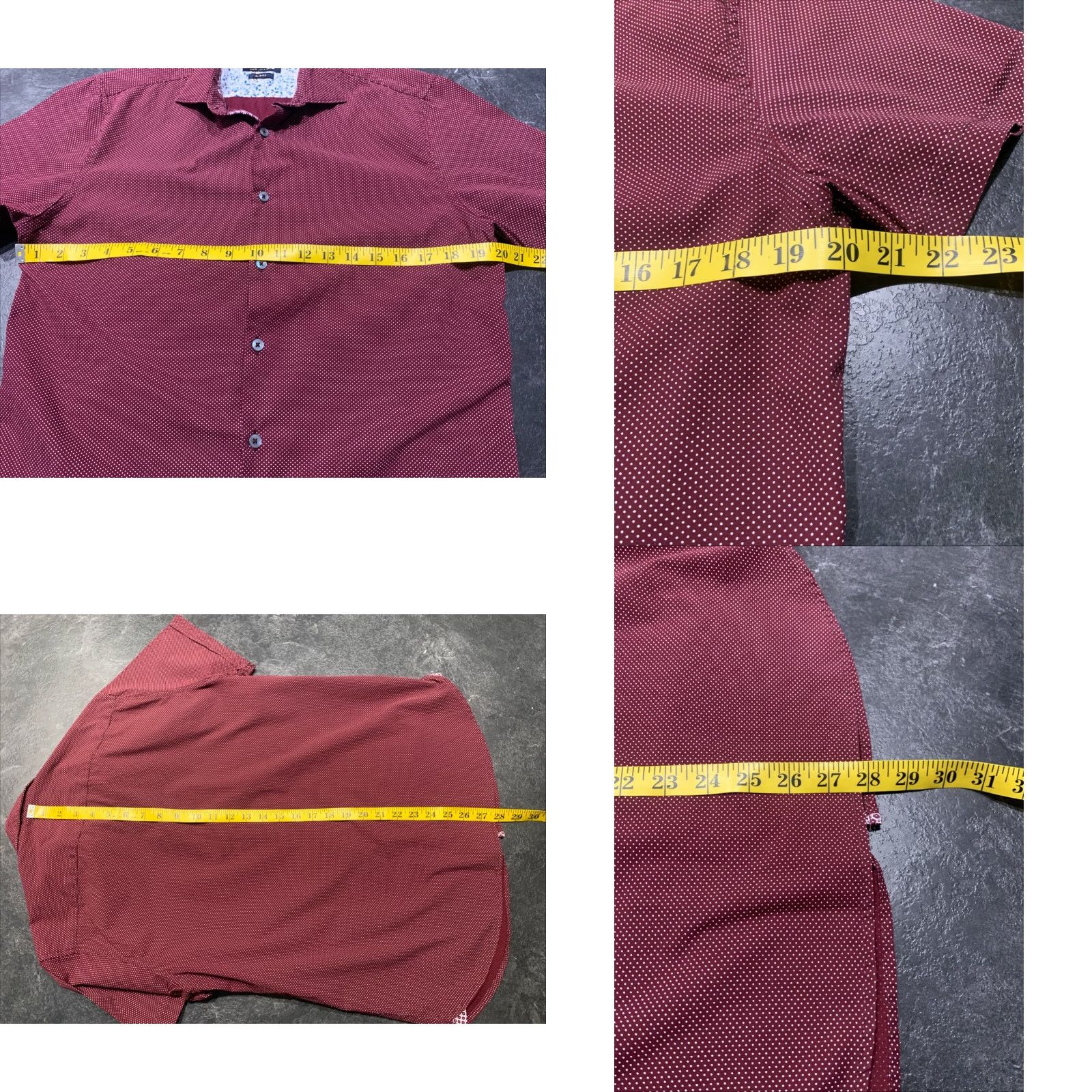 Denime VINTAGE Denim & Flower Ricky Singh Men Shirt L Short Sleeve Maroon Dots Slim Fit Graphic Print Size US L / EU 52-54 / 3 - 8 Thumbnail