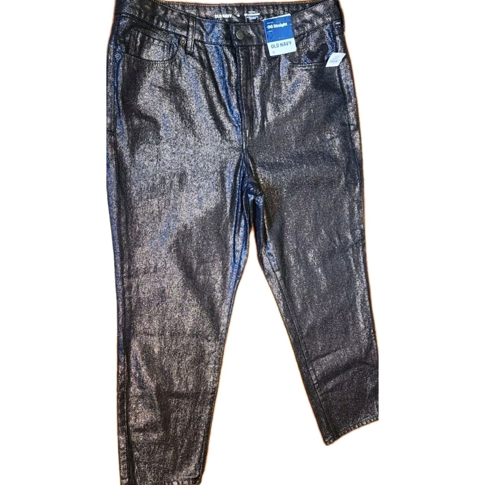 Old Navy VINTAGE Old Navy High-Waist Shine OG Straight Ankle Jeans Womens 12 Black Shine Pant NWT NEW Size 34" / US 12 / IT 48 - 2 Thumbnail