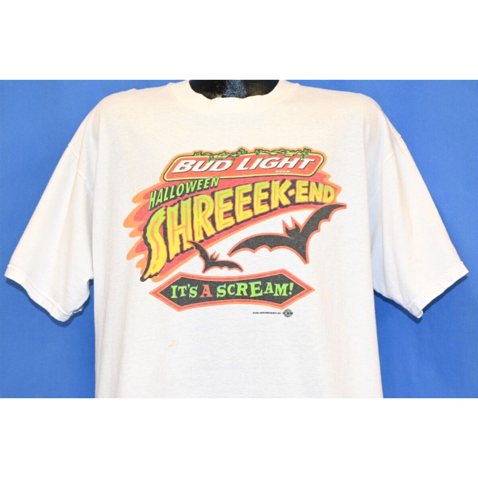 image of Gildan VTG 90's Bud Light Halloween Shreeek-End Its A Scream Anheuser Busch T-Shirt XL in White