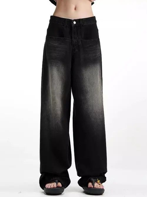 VIBE Vintage High Street Black Straight Leg Wide Jeans Size US 34 / EU 50 - 6 Thumbnail