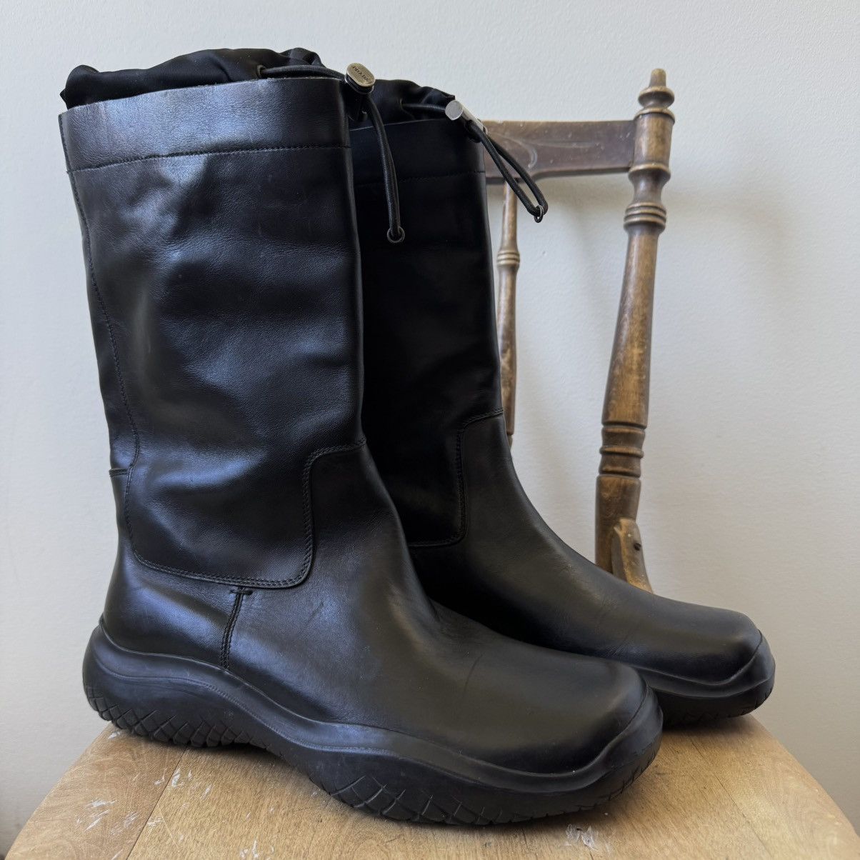 Pre-owned Prada Fw1999 Vibram Leather Toggle Boots In Black