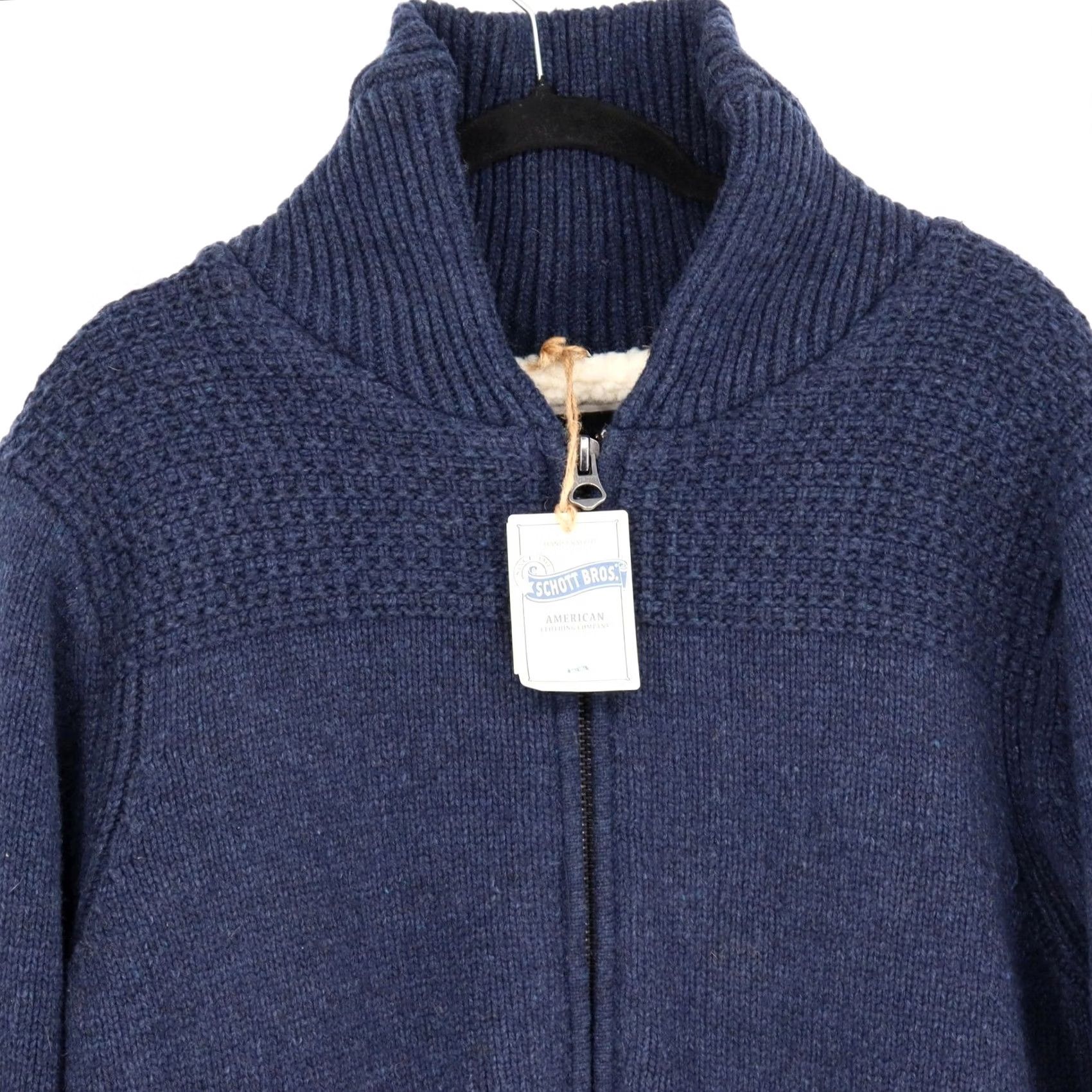 Schott Schott Bros Wool Blend Sherpa Lined Full Zip Shawl Cardigan Sweater L Navy Blue Size US L / EU 52-54 / 3 - 2 Thumbnail