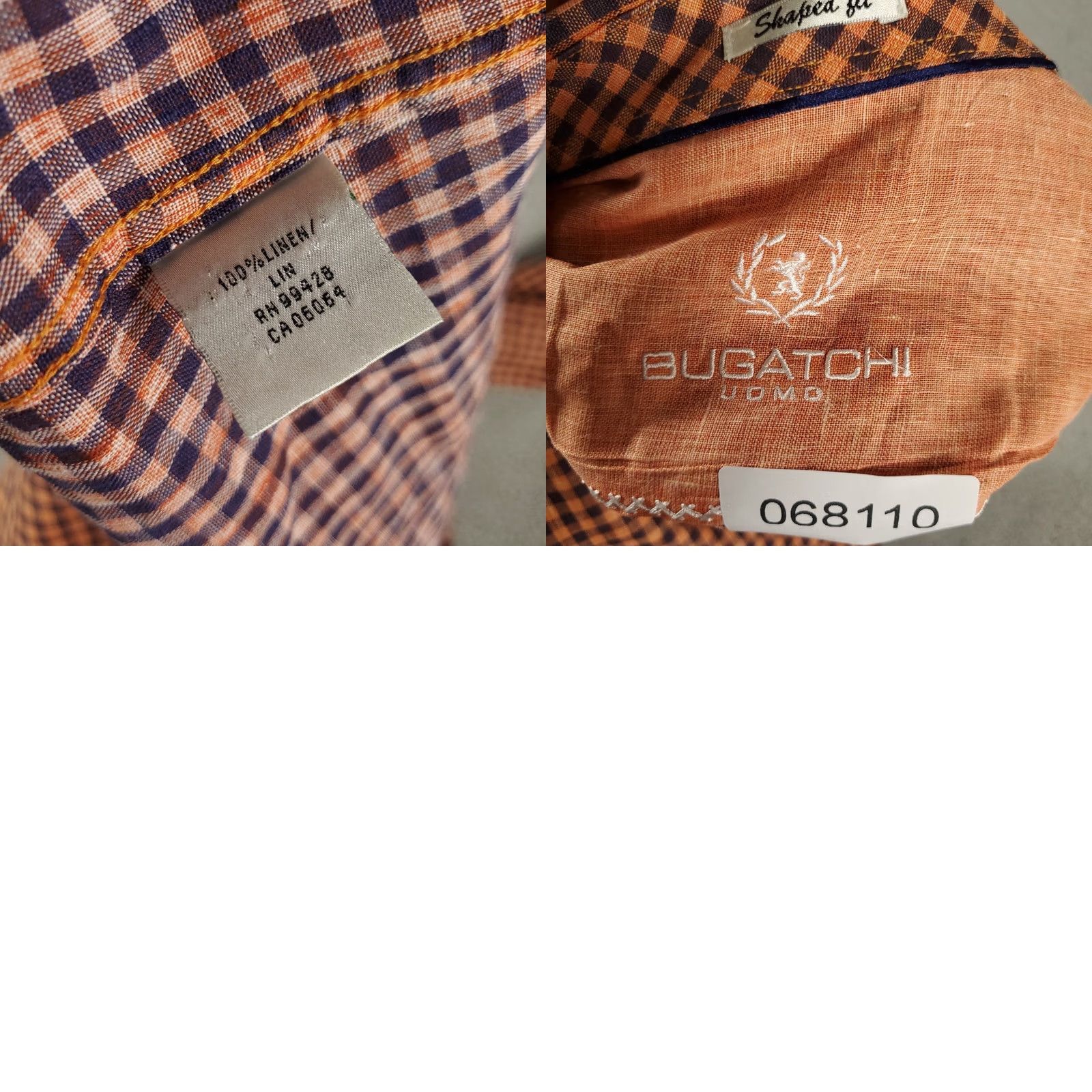 BUGATCHI Bugatchi Shirt Mens Large Orange Linen Check Button-Up Long Sleeve Size US L / EU 52-54 / 3 - 8 Thumbnail