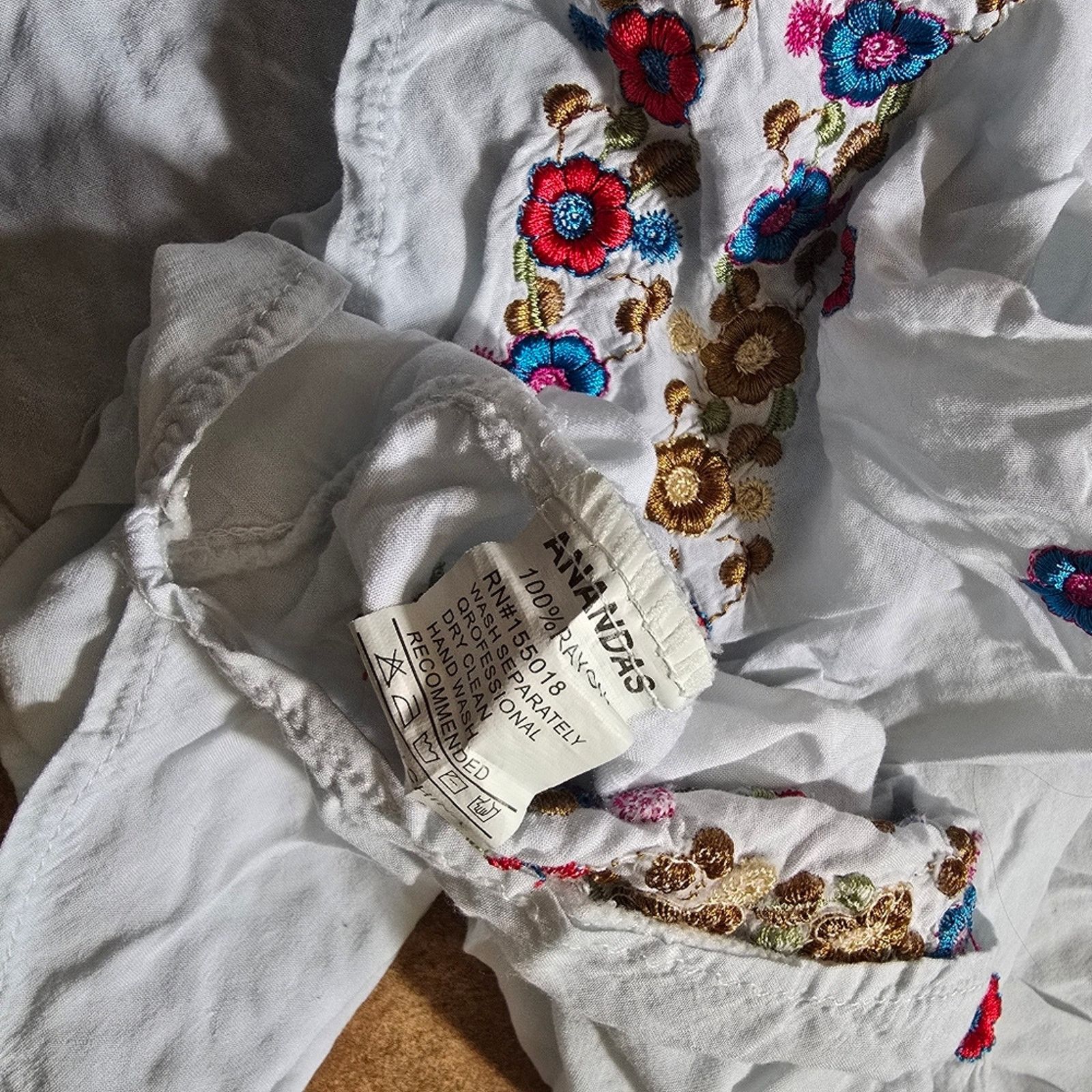 Other White Multicolored Design ANANDAS Blouse Size ONE SIZE - 4 Thumbnail