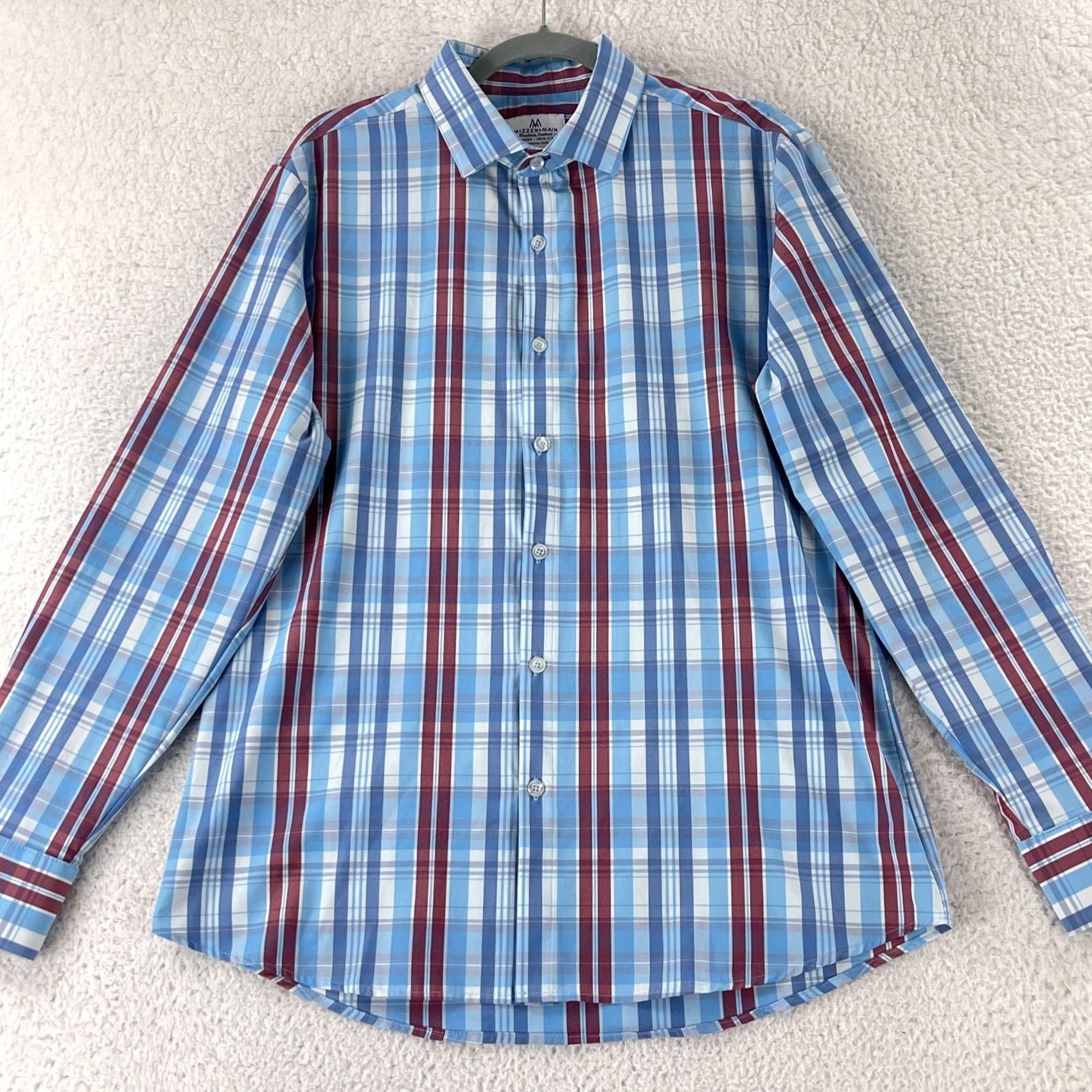 Mizzen+Main Mizzen+Main Button-Up Shirt Mens Large Blue Plaid USA Made Trim Fit Size US L / EU 52-54 / 3 - 2 Thumbnail