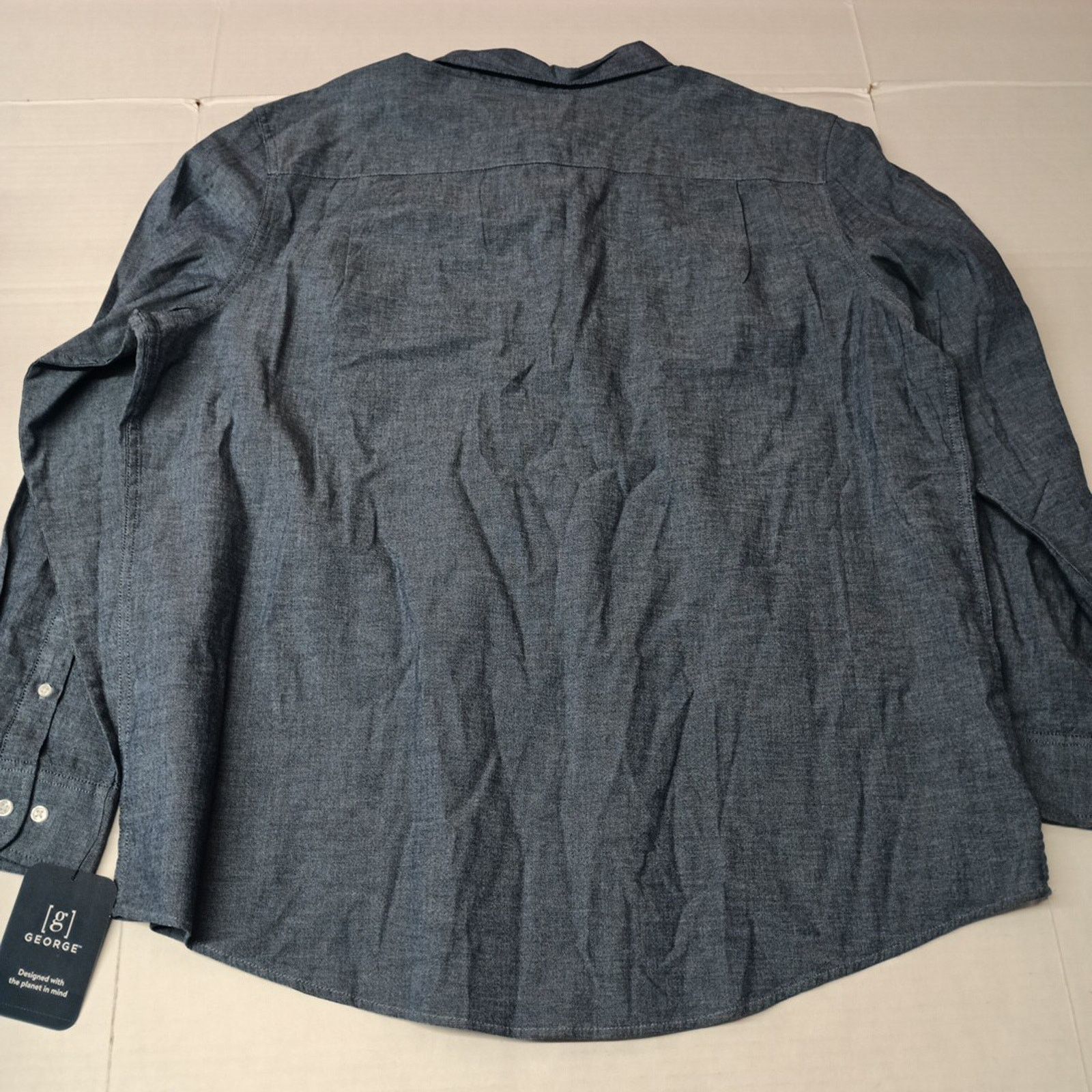 George George Poplin Button Down Shirt Men's 2XL Blue Classic Fit Size US XXL / EU 58 / 5 - 8 Thumbnail