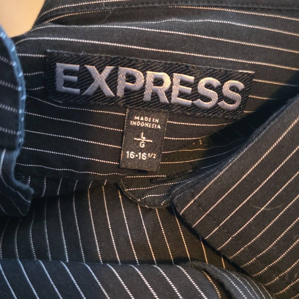 Express Express Men's Size Large Black & White Pinstripe Long Sleeve Size US L / EU 52-54 / 3 - 8 Thumbnail