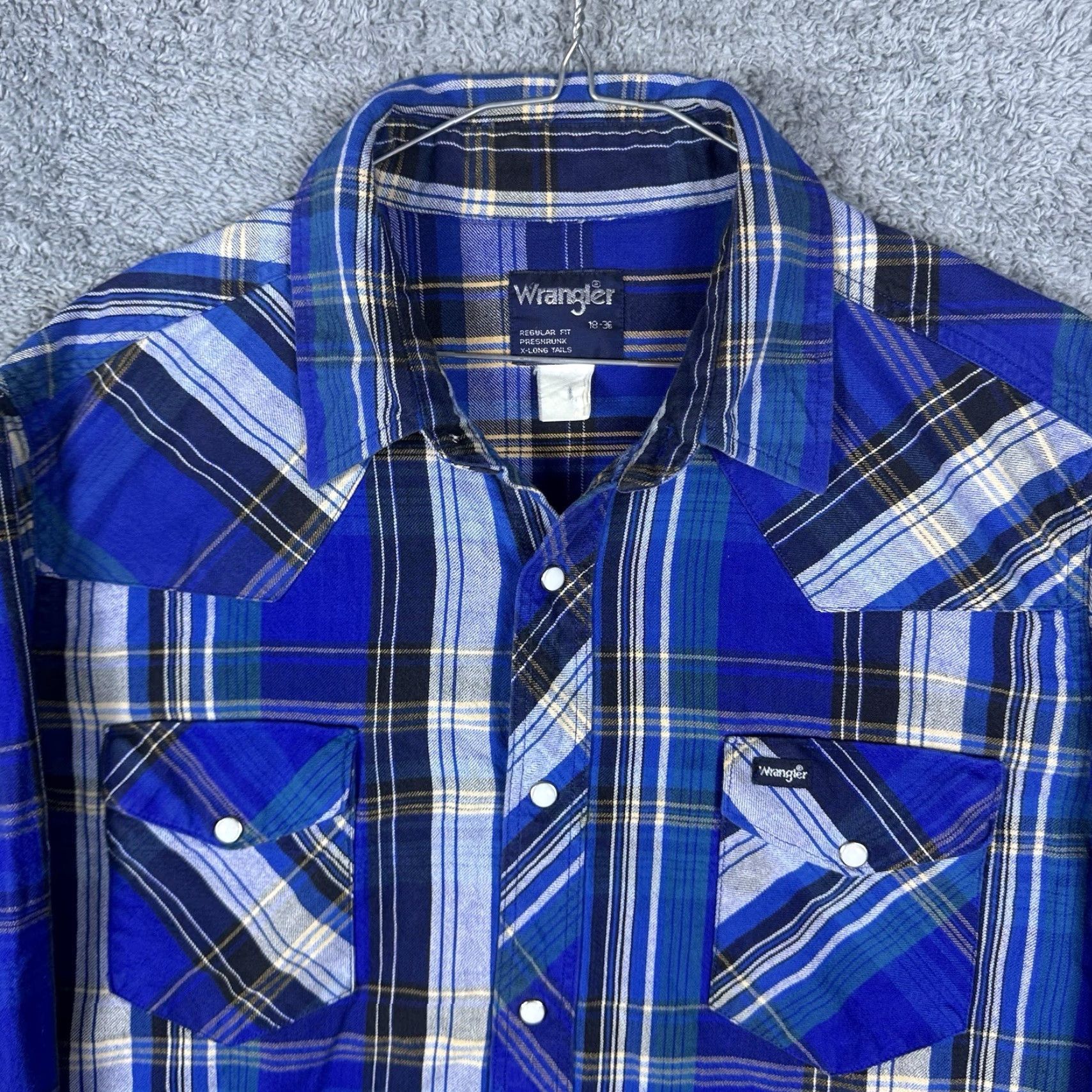 Wrangler VINTAGE Wrangler Pearl Snap Shirt Mens 2XL USA Heavy Flannel X-Long Tails Shirt Size US XXL / EU 58 / 5 - 4 Thumbnail