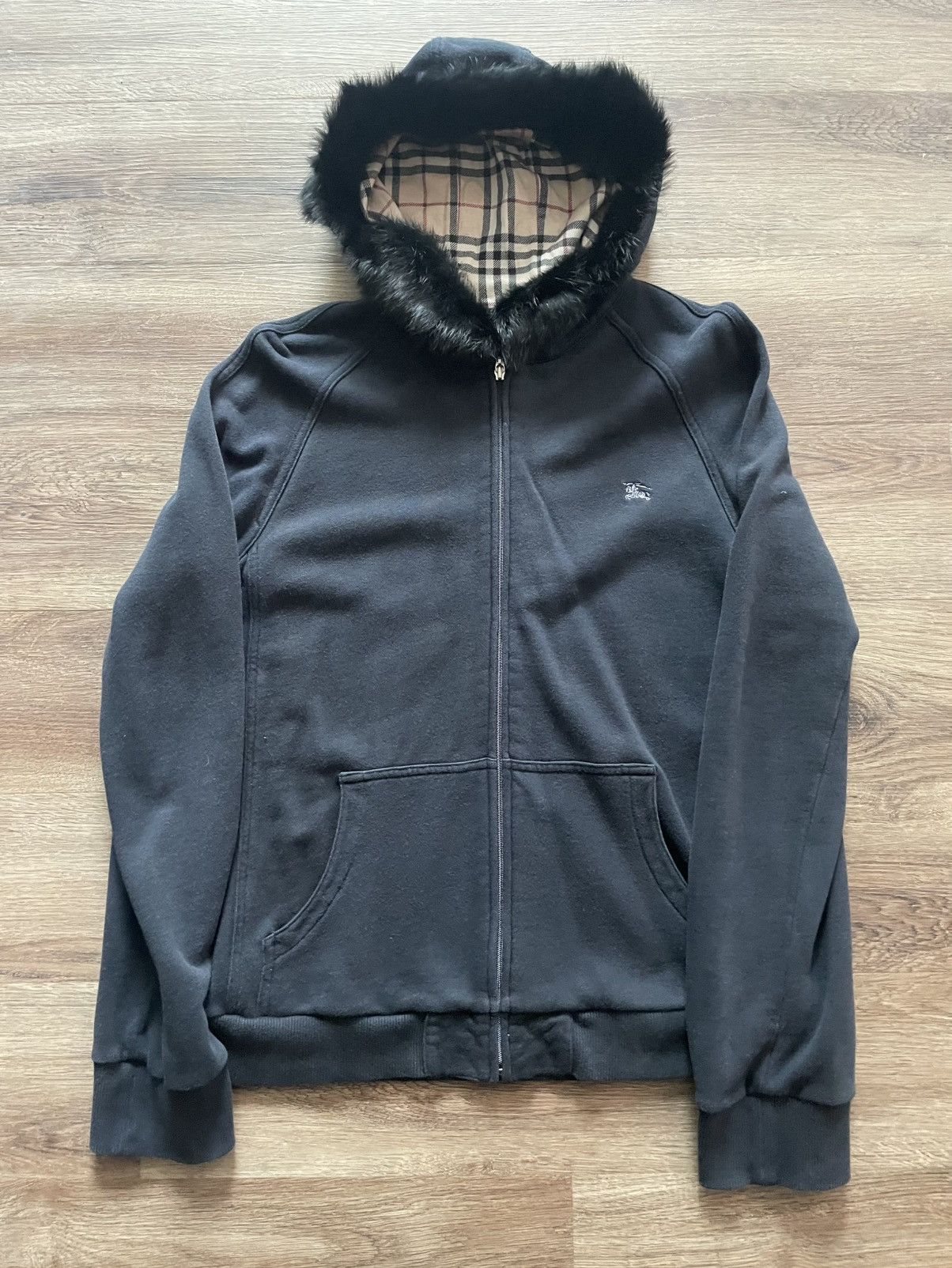 Burberry Burberry black label faux fur double zipper hoodie | Grailed