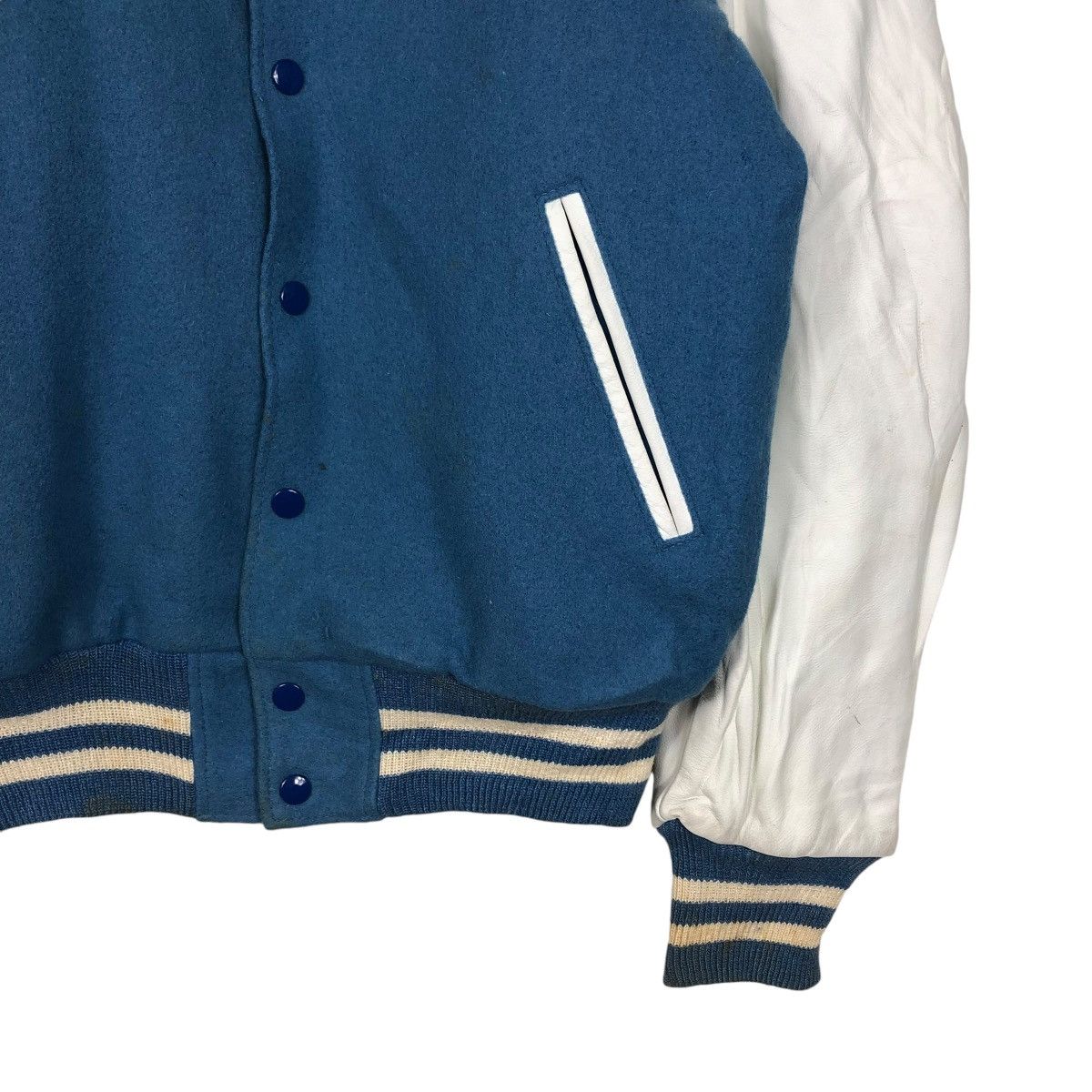 Golden Bear 🔥VINTAGE VARSITY JACKET LEATHER GOLDEN BEAR USA BABY BLUE Size US M / EU 48-50 / 2 - 7 Thumbnail