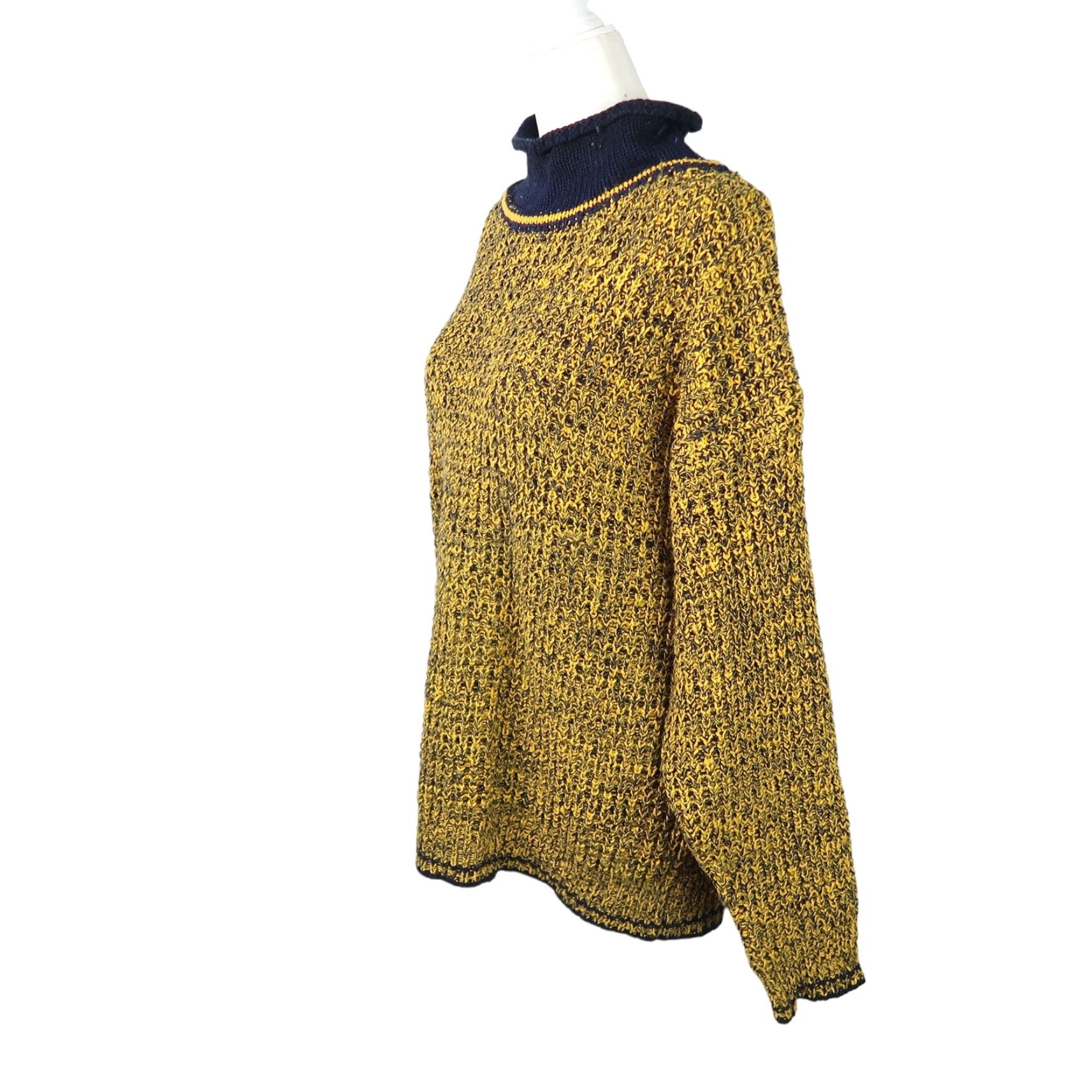 Vintage VINTAGE 90s Karen Scott Sweater Shirt Womens M Yellow Navy Marled Roll Neck Knit Pullover Long Sleeve Casual Size M / US 6-8 / IT 42-44 - 4 Thumbnail