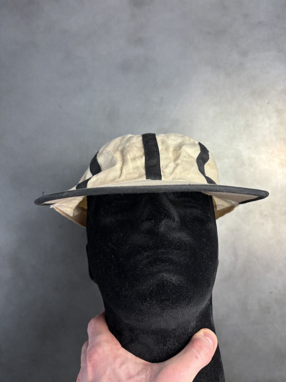 Vintage 1980s Vintage Hat Elastic Fitted Cap 1970s Stripe Long Brim Size ONE SIZE - 3 Thumbnail