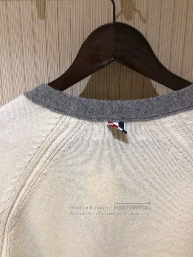 Thom Browne Thom Browne Off-White and Grey Patch Wool Open Cardigan Size US S / EU 44-46 / 1 - 3 Thumbnail
