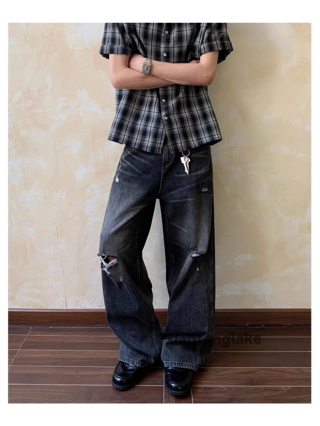 Jean Custom washed faded loose baggy hiphop ripped jeans Size US 28 / EU 44 - 7 Thumbnail