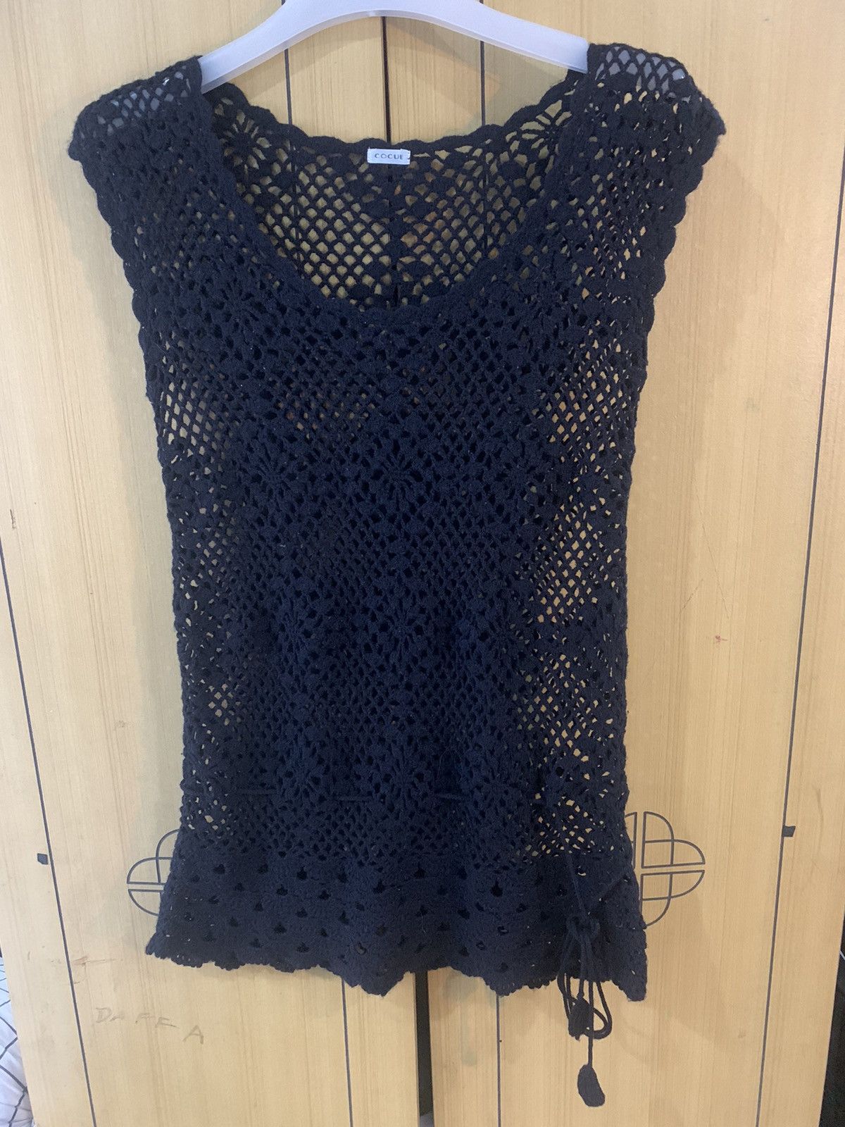 image of Cardigan x Vintage Chochet Meshnet Knitwear Vest With Tie in Black, Women's (Size Medium)