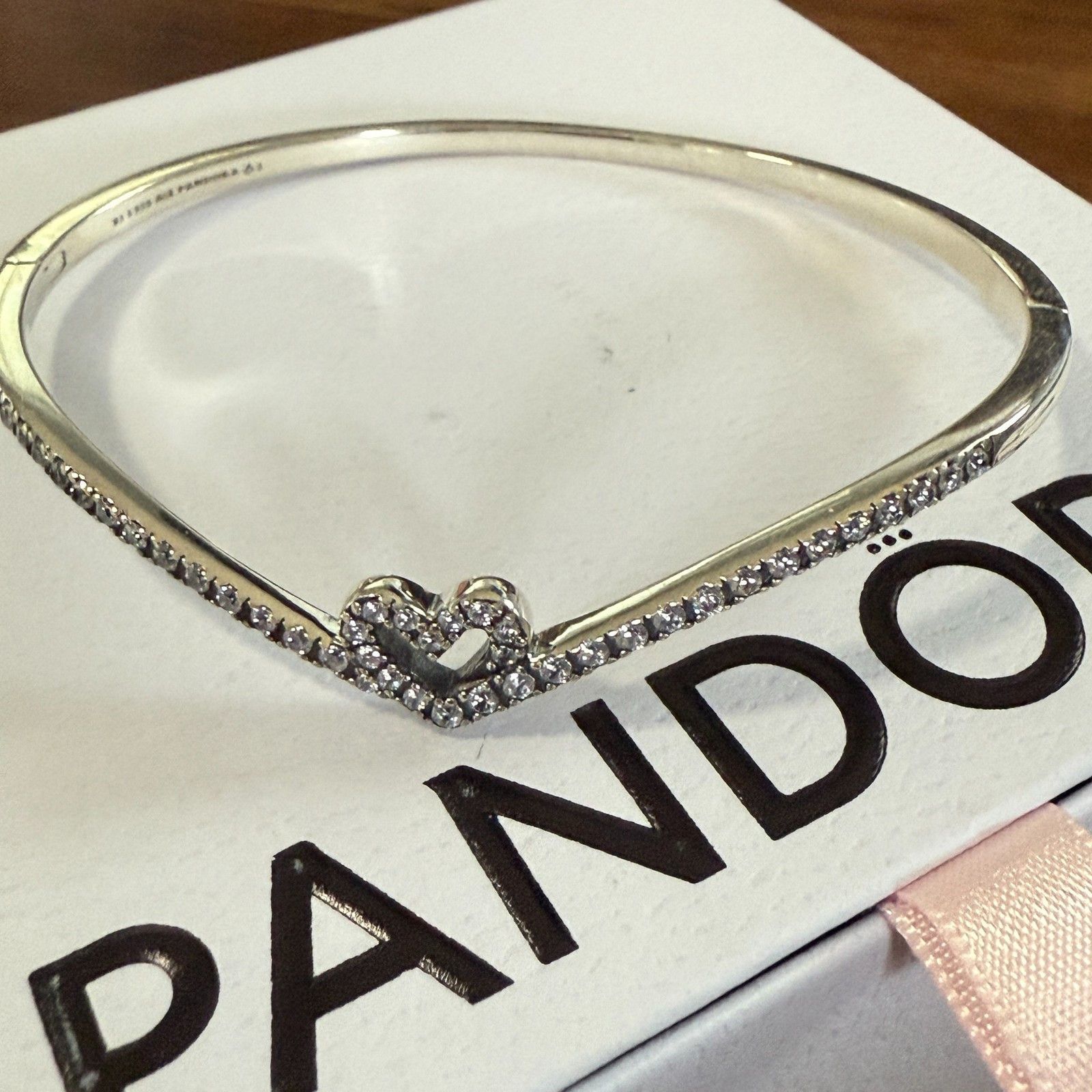 pandora Authentic Pandora Sparkling Heart Sterling Silver Bangle Bra Size ONE SIZE - 1 Thumbnail
