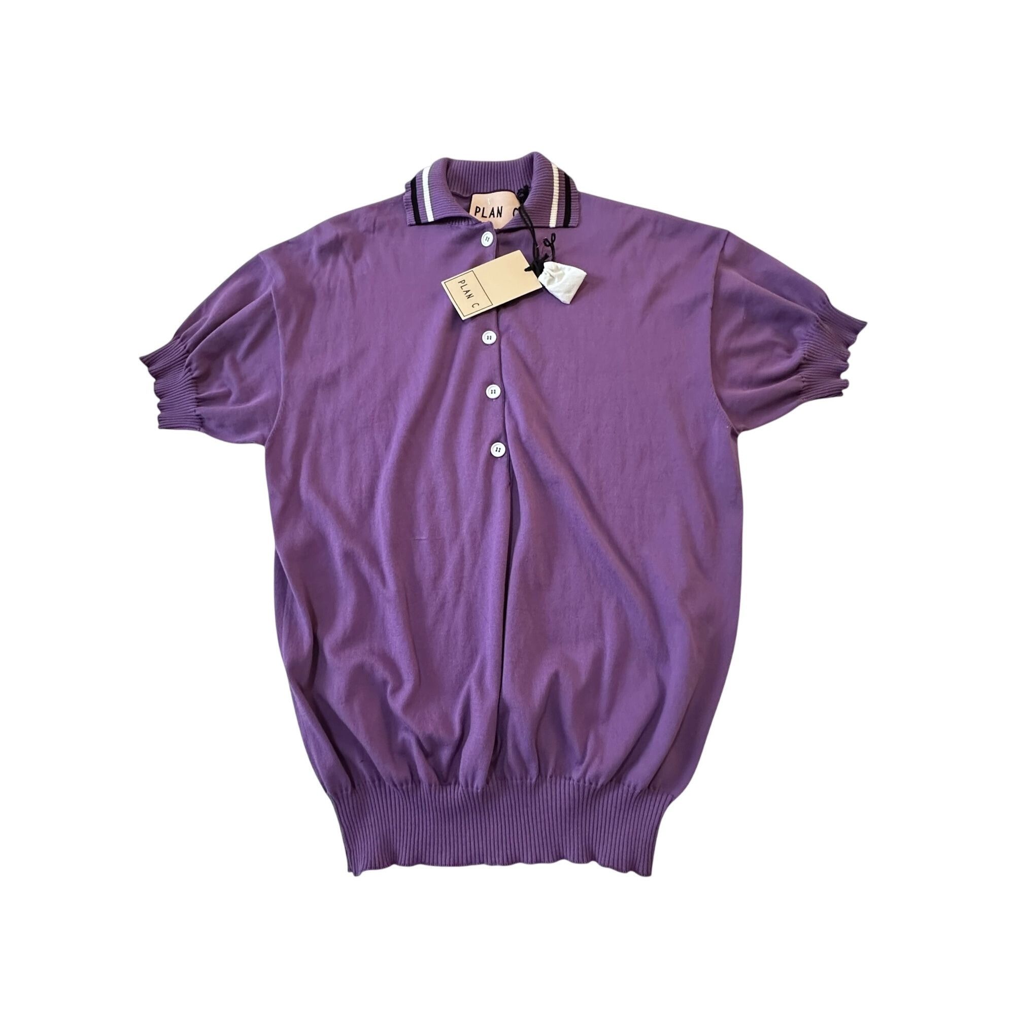 Plan C Plan C Striped Collar Cotton Knit Polo, Lavender, Size 42 IT Size M / US 6-8 / IT 42-44 - 6 Thumbnail