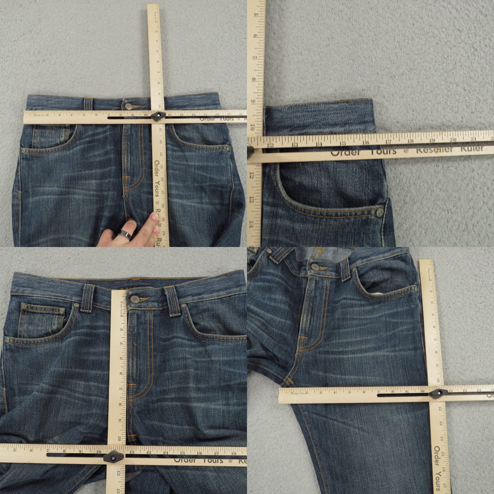 Nudie Jeans Nudie Jeans Men Slim 31x34 Thin Finn Slubby Blue Denim Fades Whiskers Straight Leg Jeans Size US 31 - 9 Thumbnail