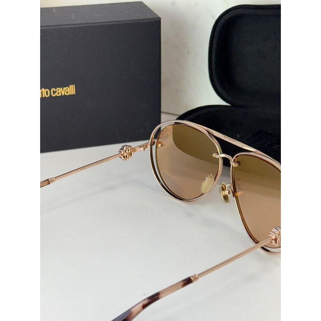 Roberto Cavalli NEW Roberto Cavalli SRC032M Gold Aviator Sunglasses $800 Size ONE SIZE - 8 Thumbnail
