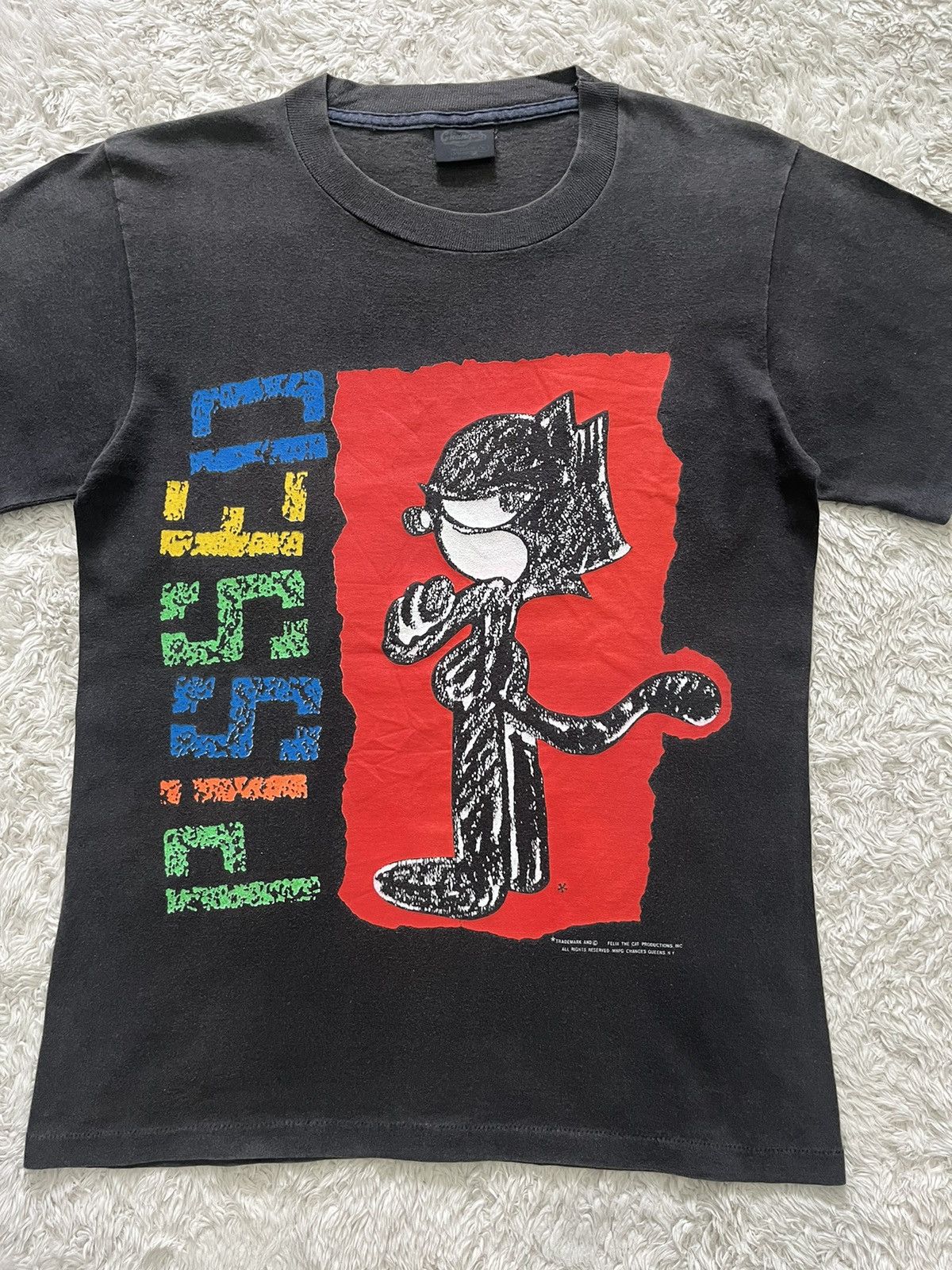 Vintage vintage 1990's "black faded" felix the cat t-shirt Size US M / EU 48-50 / 2 - 2 Thumbnail