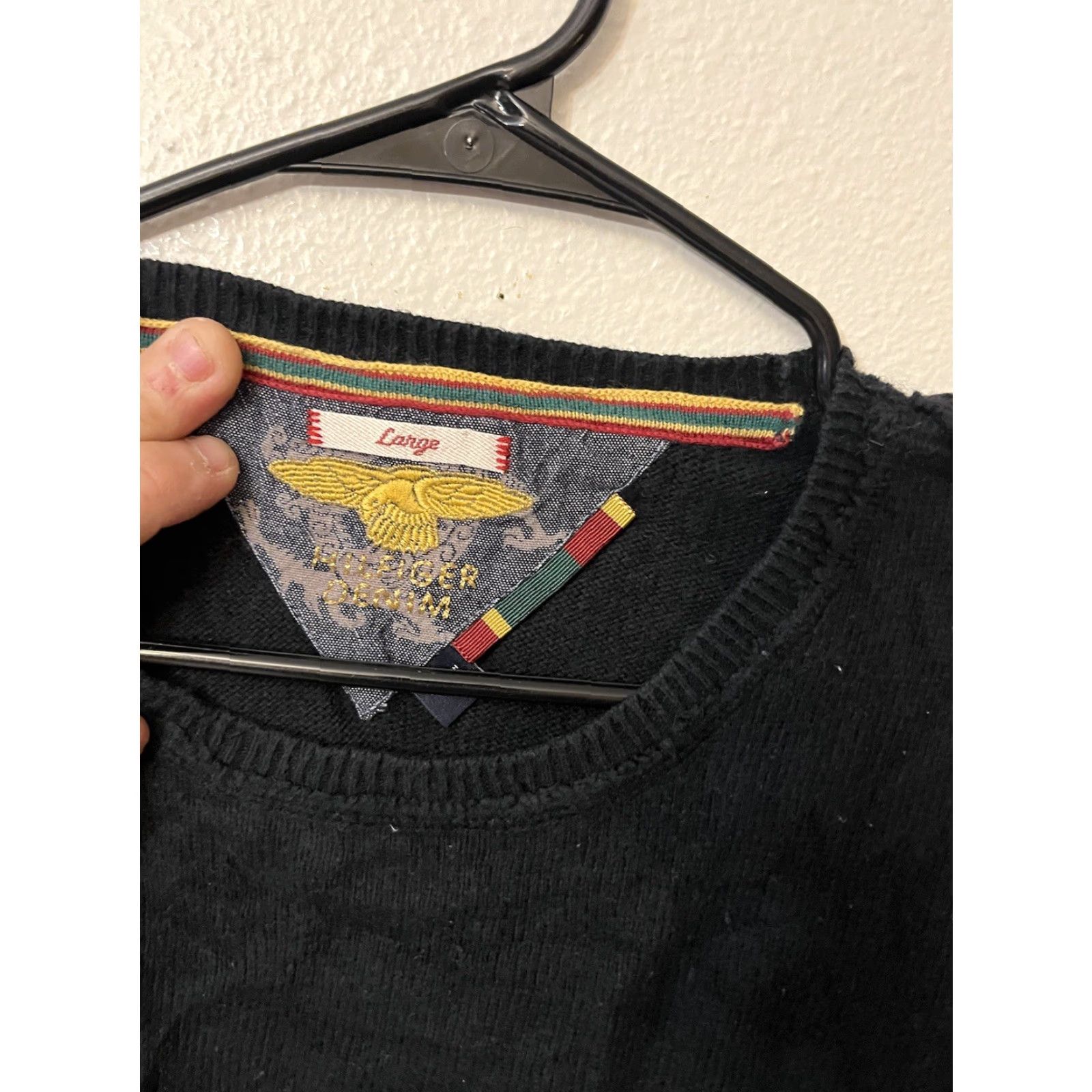 Tommy Hilfiger TOMMY HILFIGER Crew Neck PullOver Black Cotton Cashmere Men Size L Pullover Logo Knit All Seasons Regular Mens Size US L / EU 52-54 / 3 - 3 Thumbnail