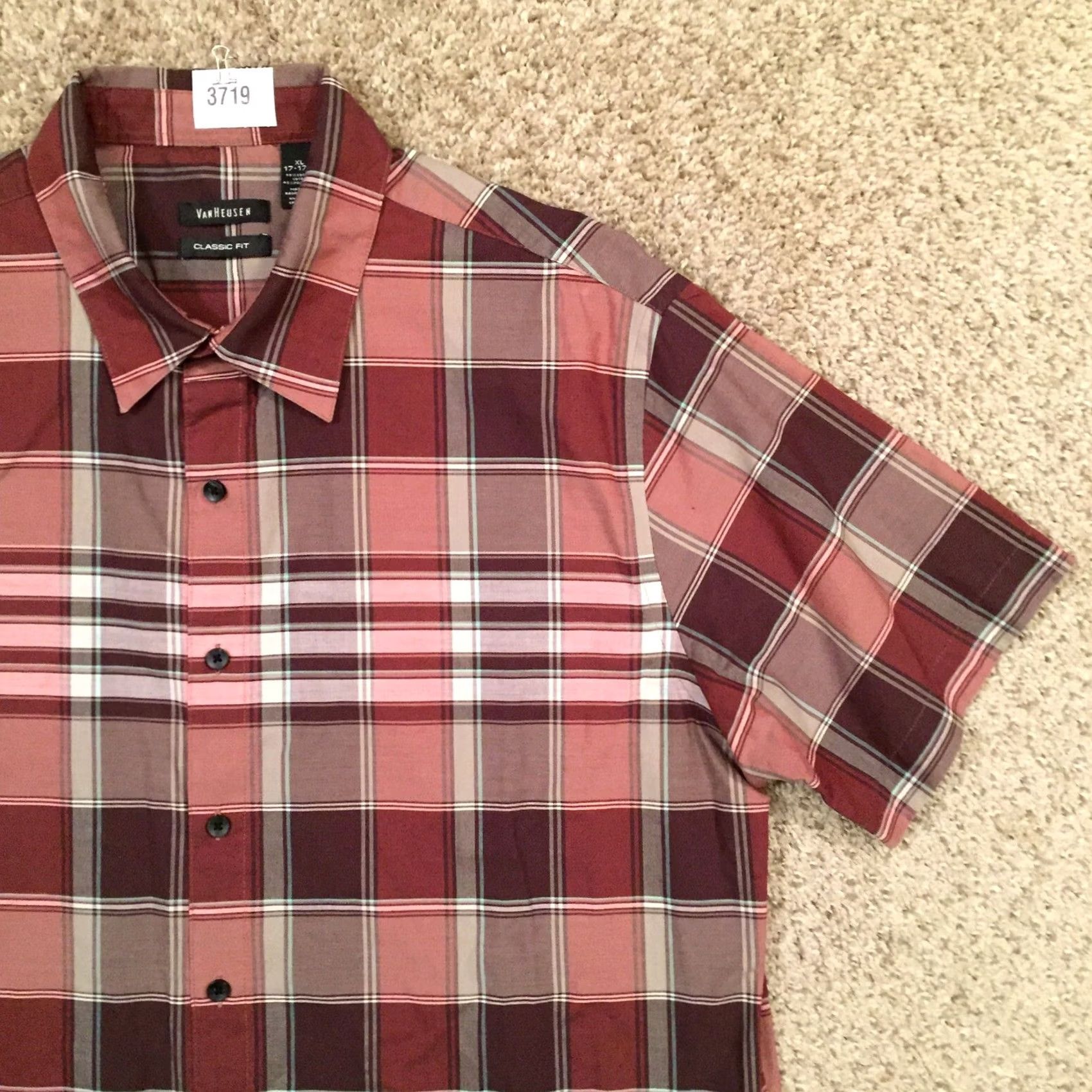 Van Heusen Van Heusen Shirt Mens XL Maroon Red Plaid Short Sleeve Button Up Size US XL / EU 56 / 4 - 4 Thumbnail